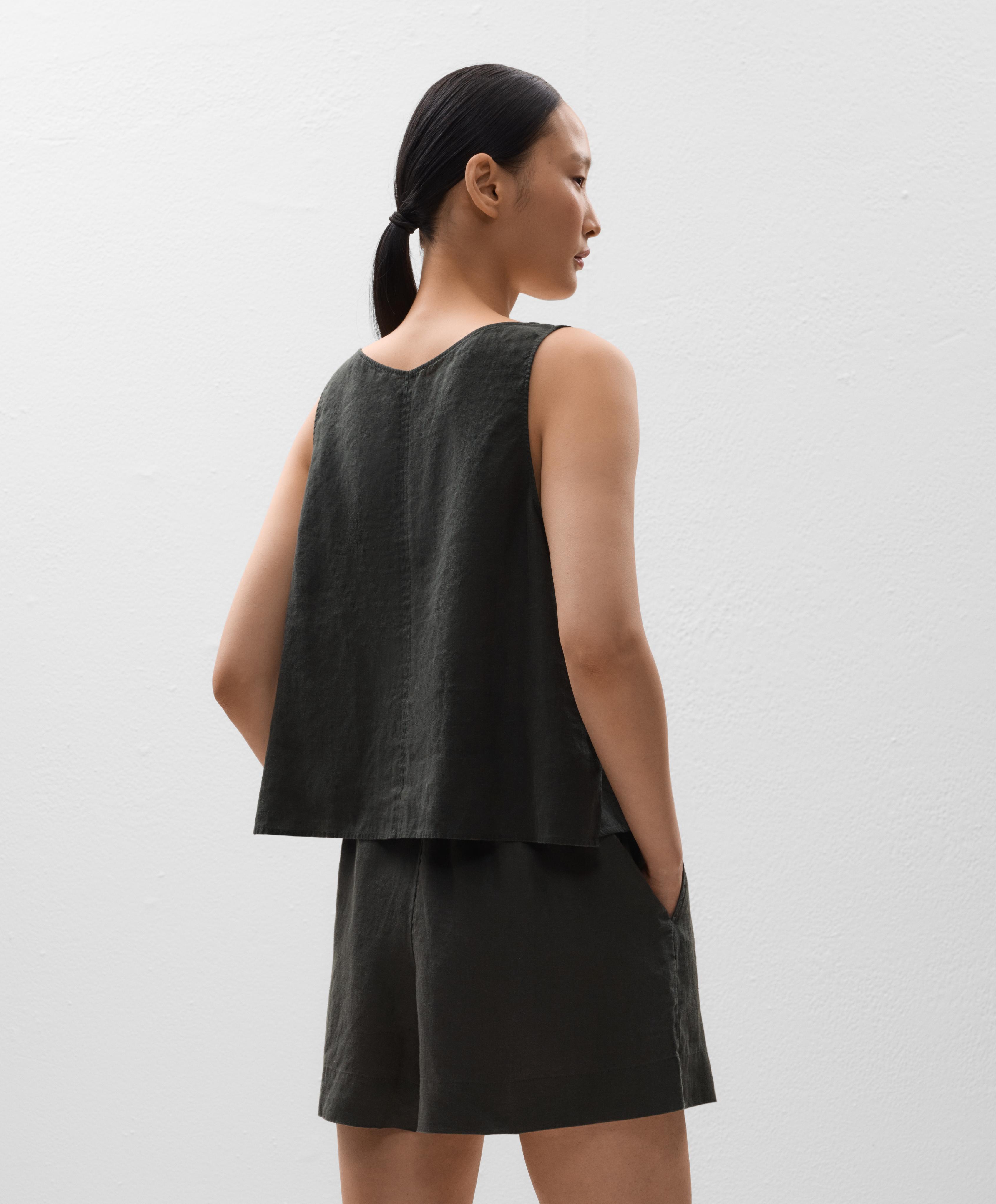 V NECK 100% LINEN TOP