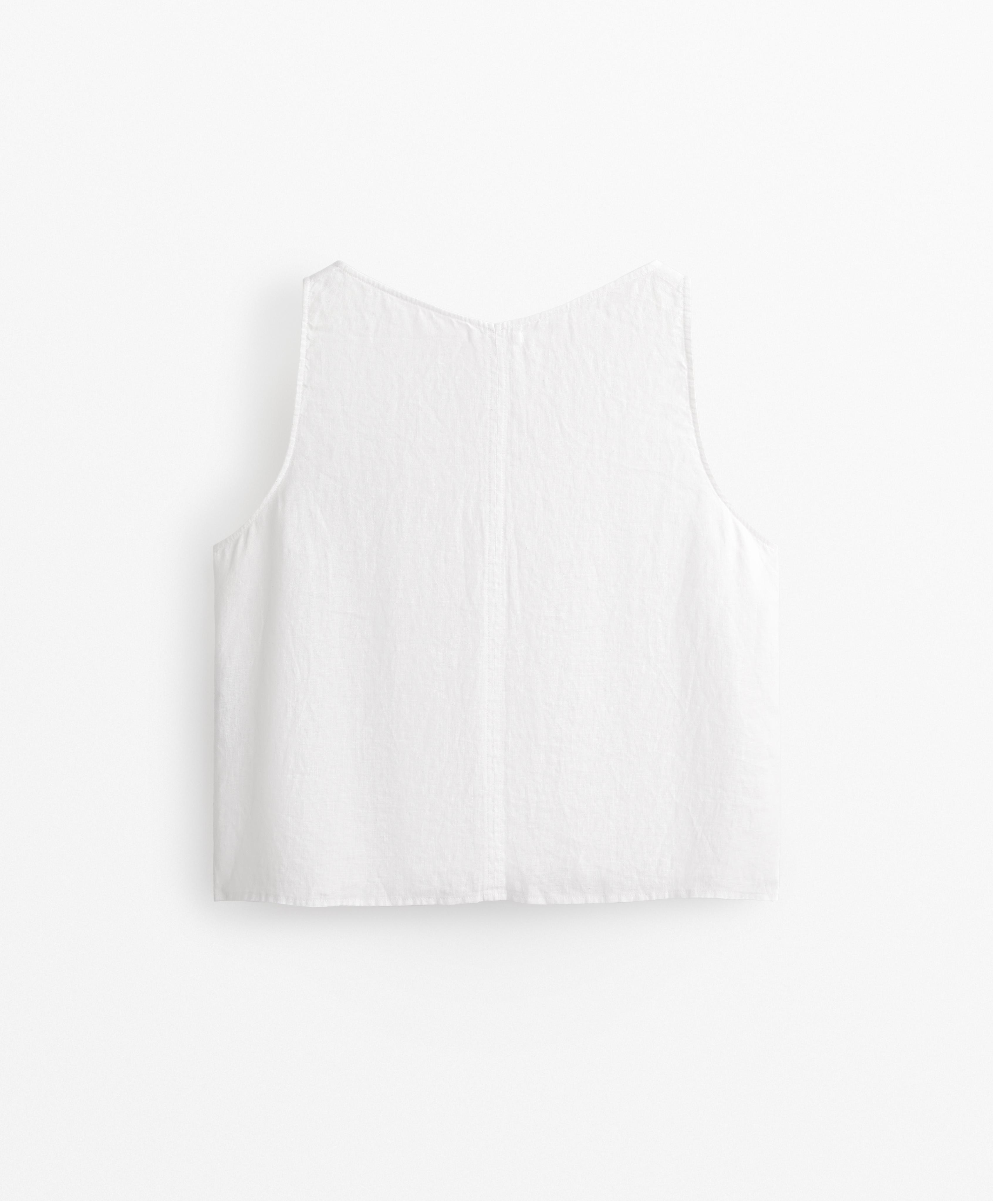 V NECK 100% LINEN TOP