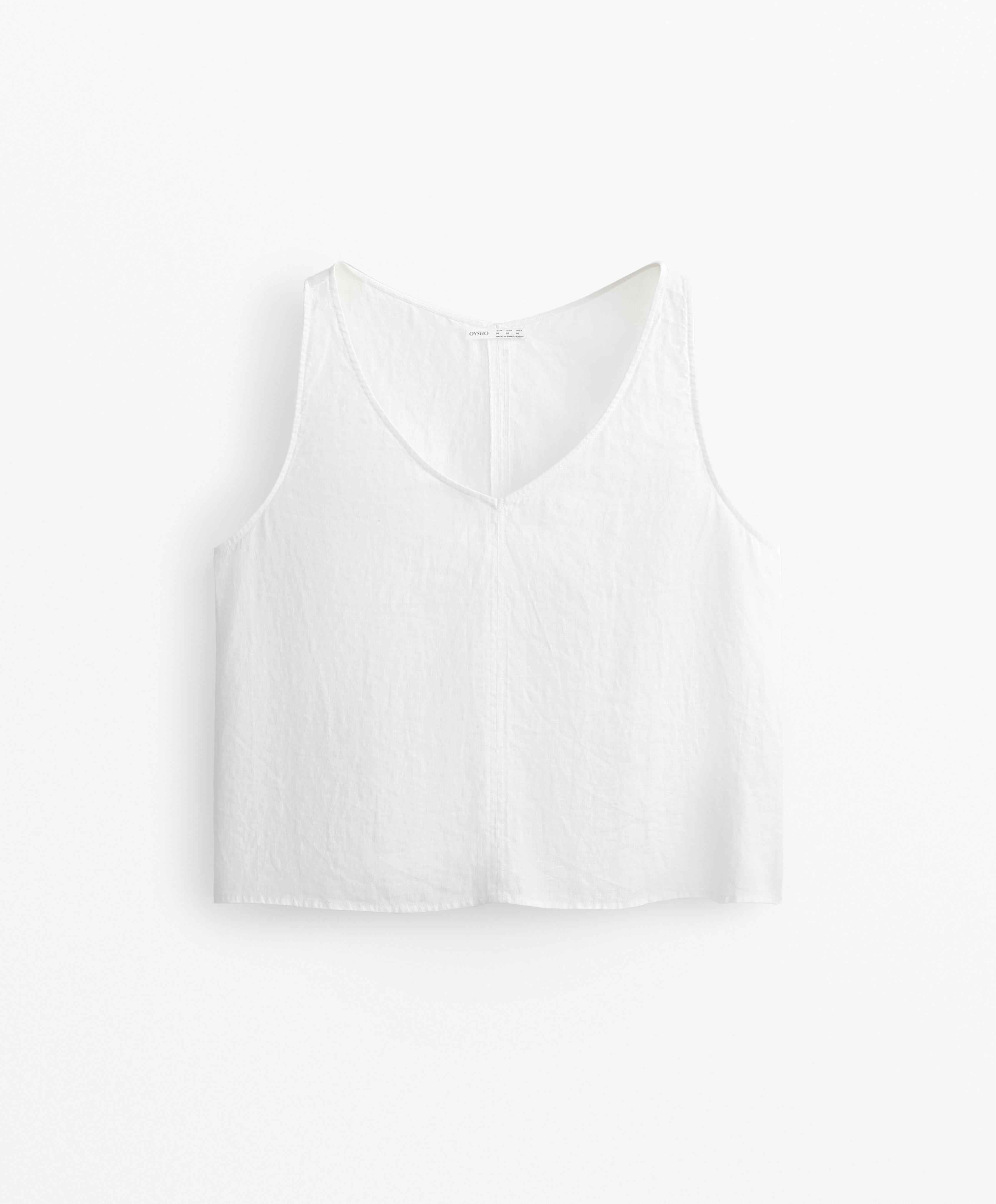 V NECK 100% LINEN TOP