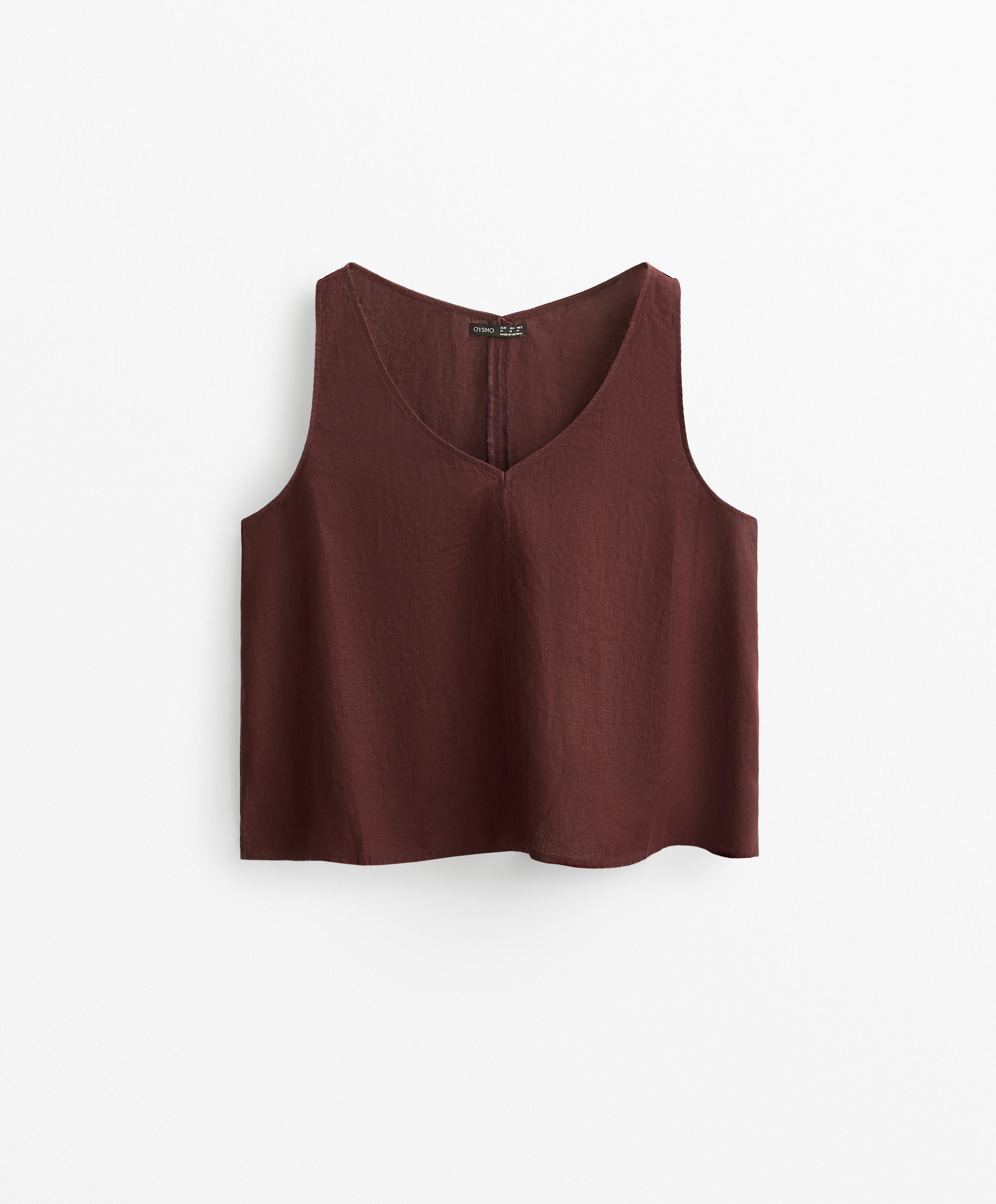 V NECK 100% LINEN TOP