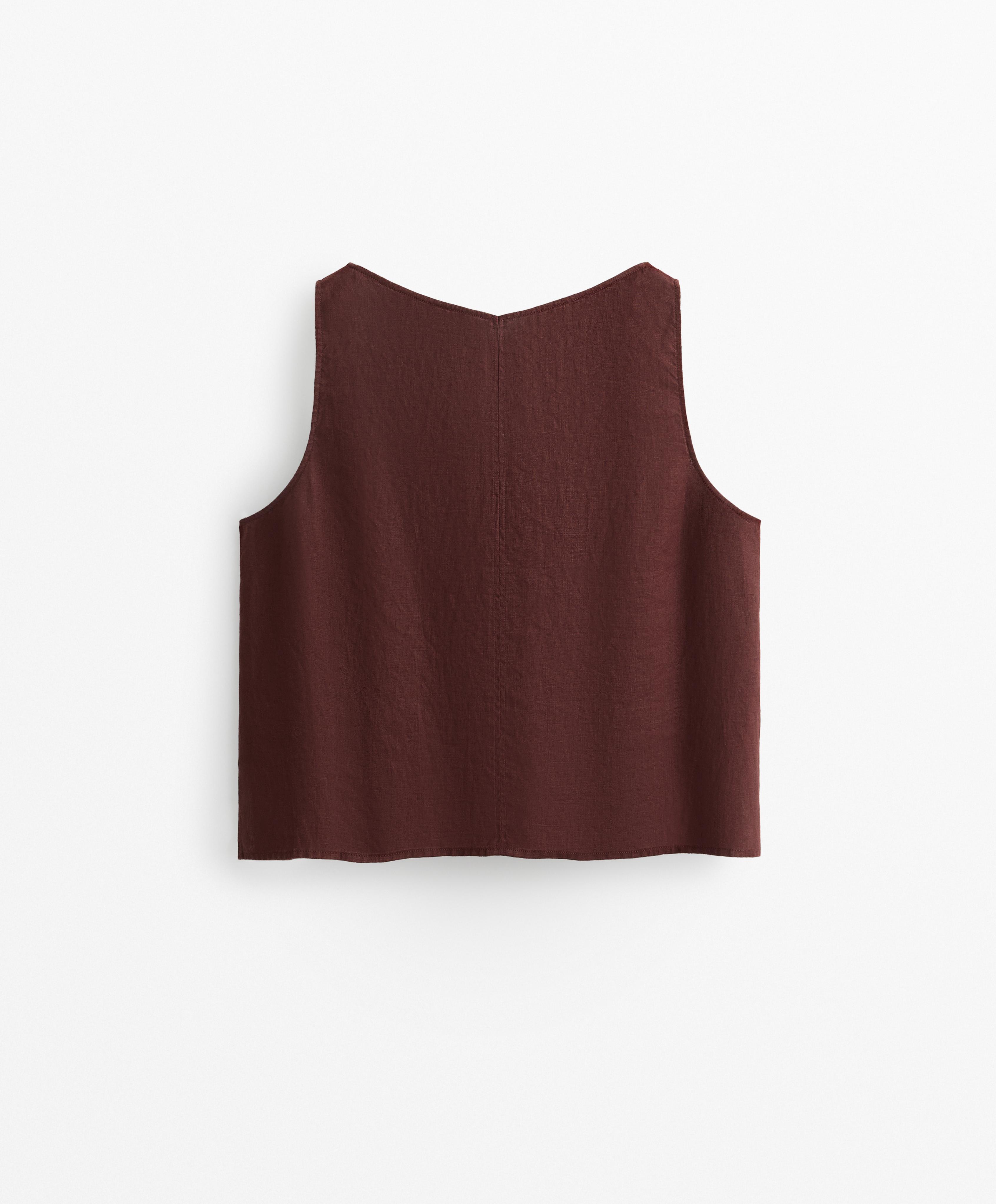 V NECK 100% LINEN TOP