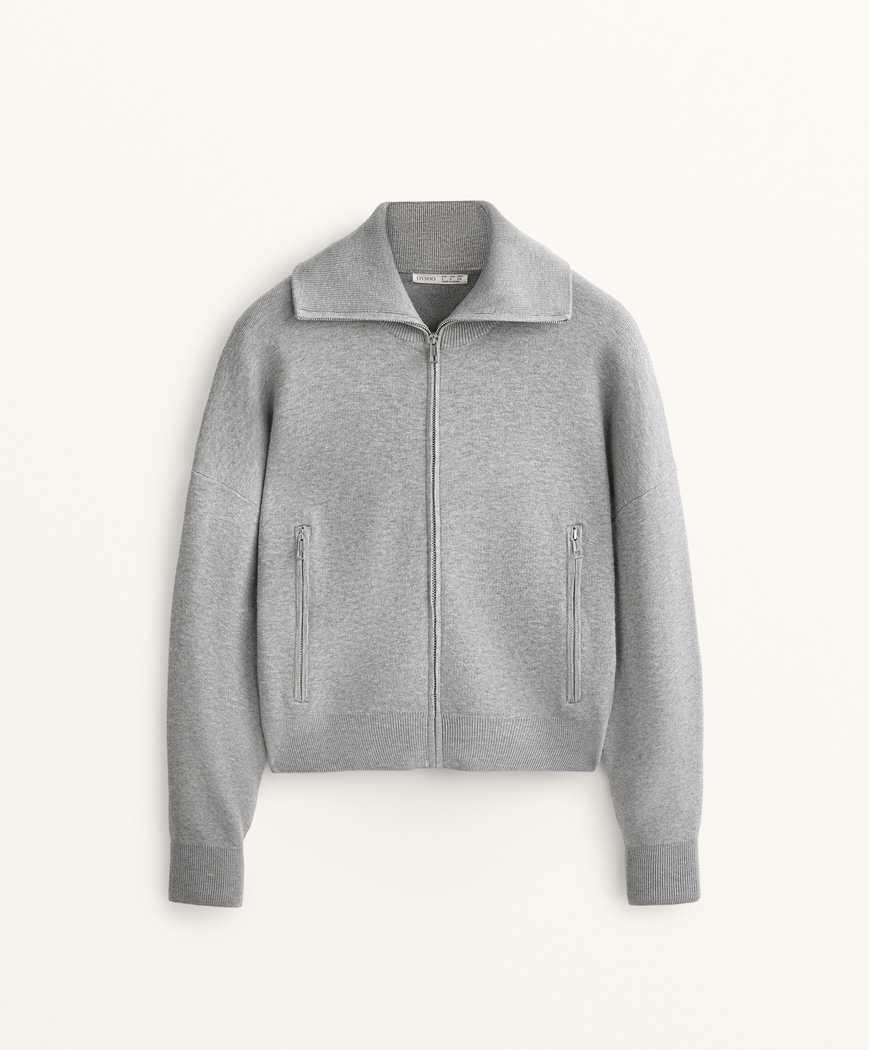 HIGH NECK KNIT JACKET WITH POCKETS