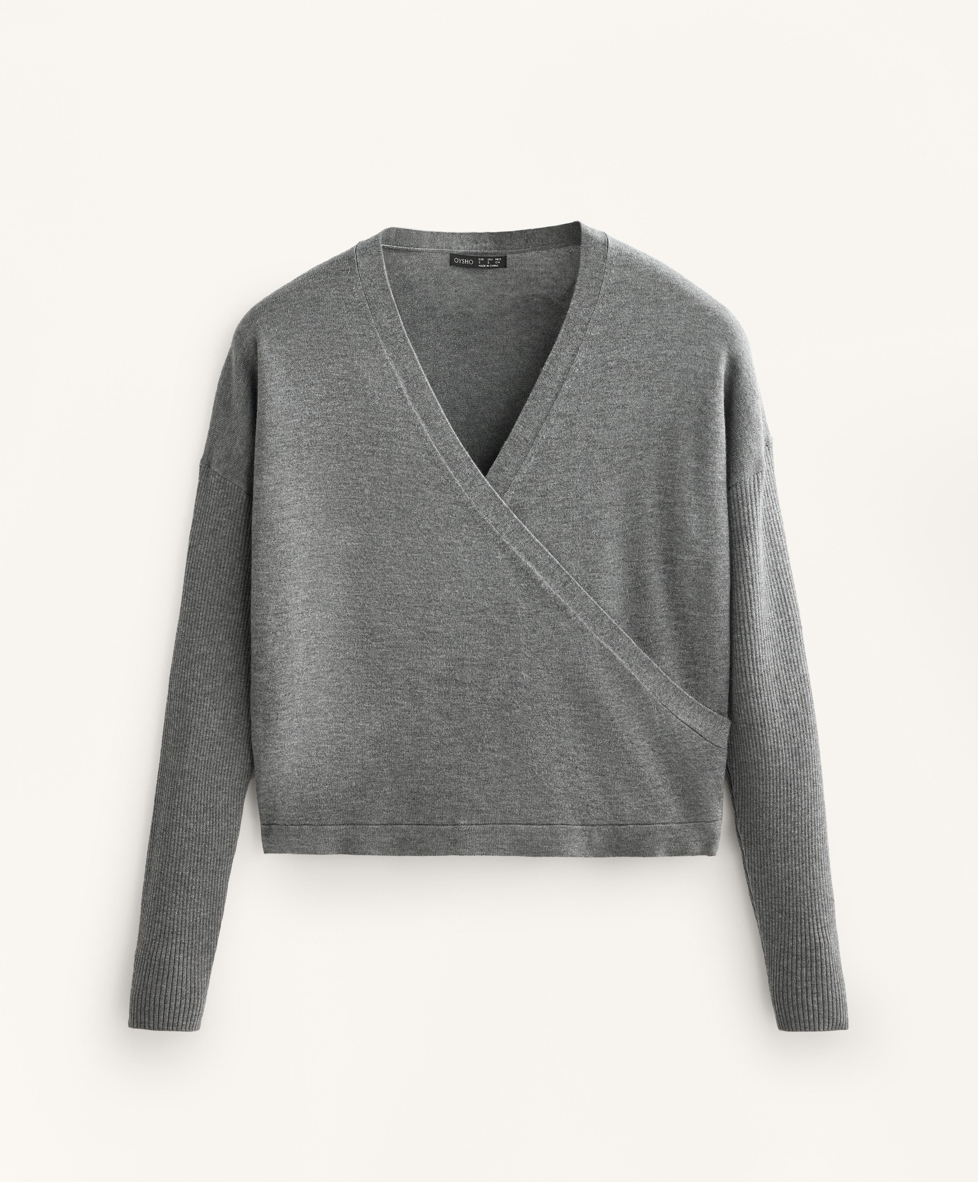 CROSSOVER KNIT JUMPER WITH RIB SLEEVES