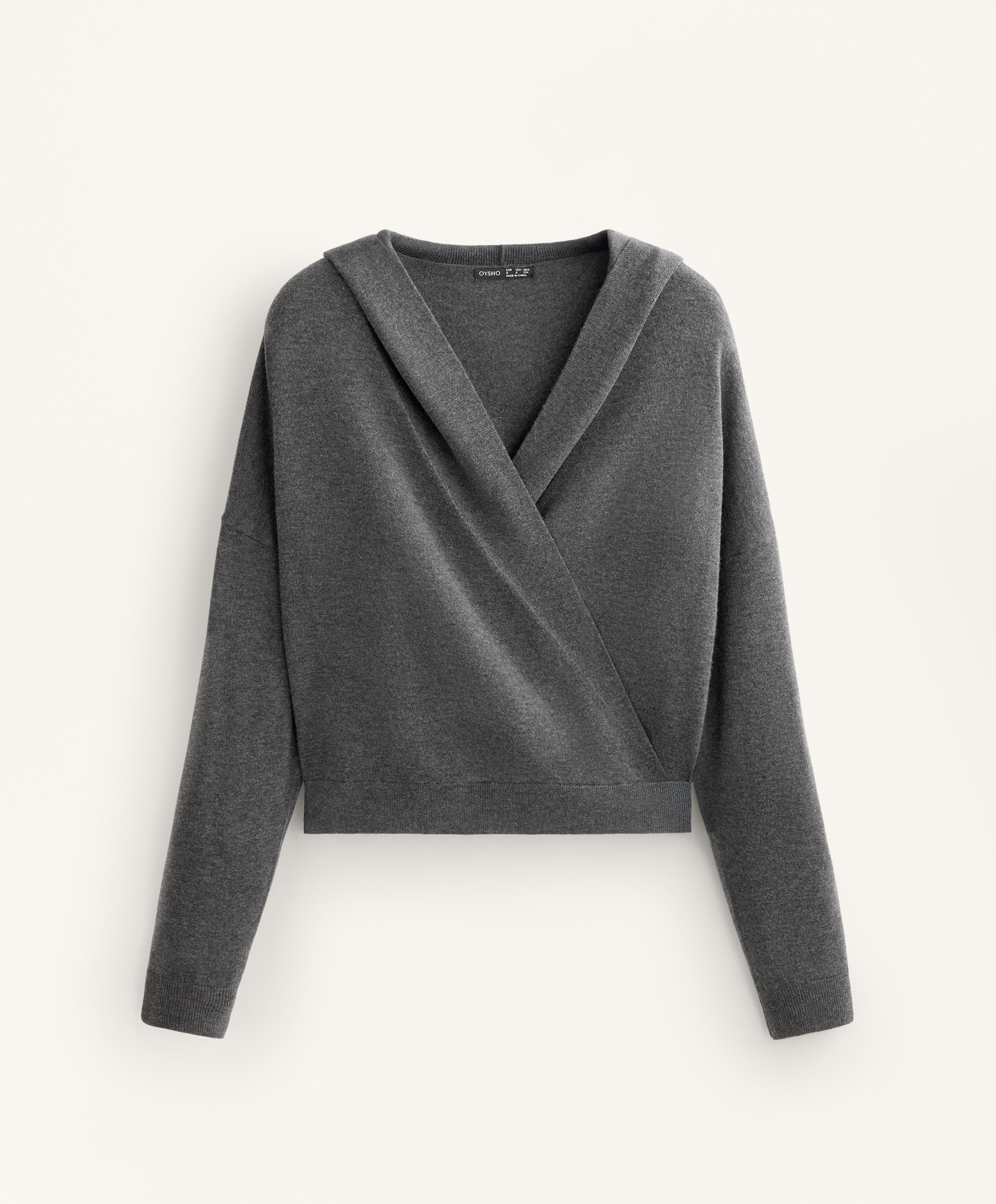 KNIT CROSSOVER HOODED JUMPER
