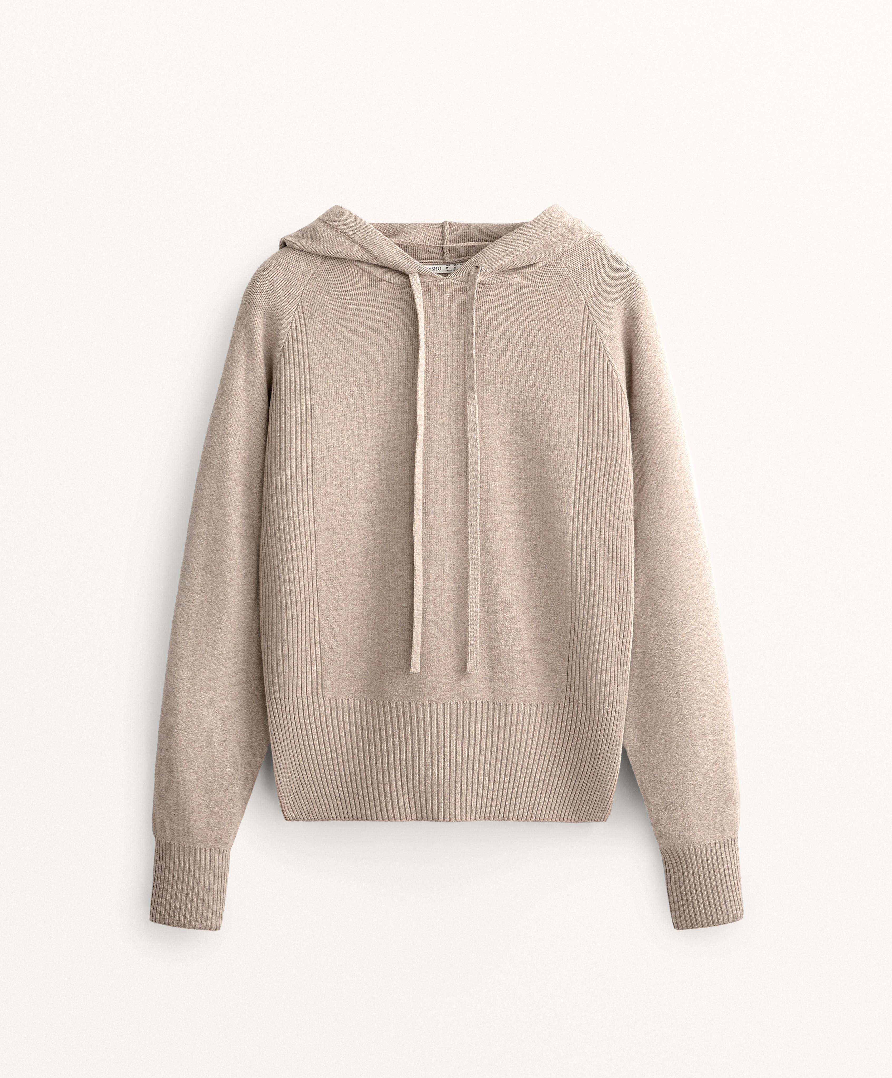 RIB JUMPER WITH DRAWSTRING HOOD AND FITTED WAIST