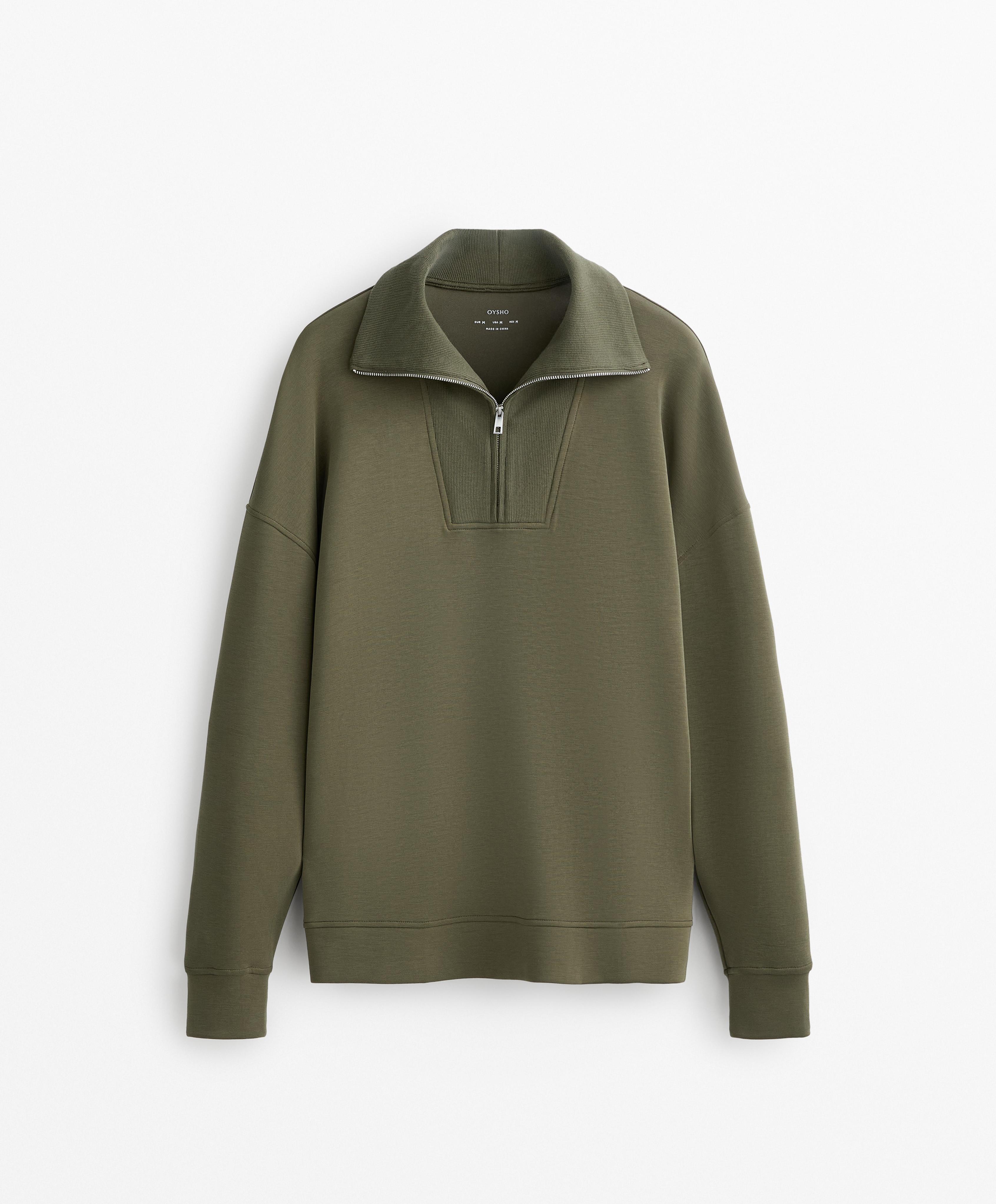HALF ZIP SWEATSHIRT WITH RIB DETAIL IN SOFT TOUCH MODAL