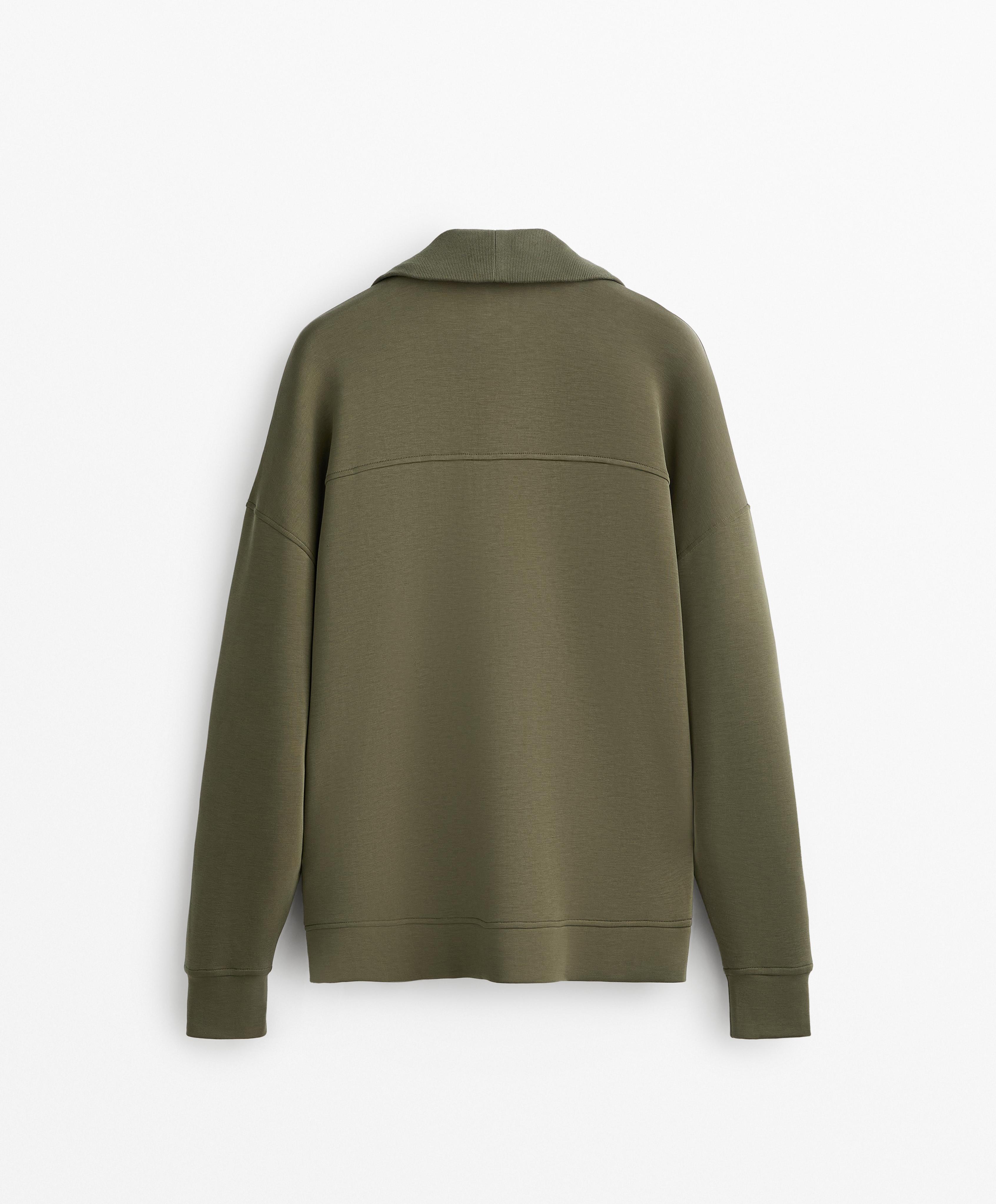 HALF ZIP SWEATSHIRT WITH RIB DETAIL IN SOFT TOUCH MODAL