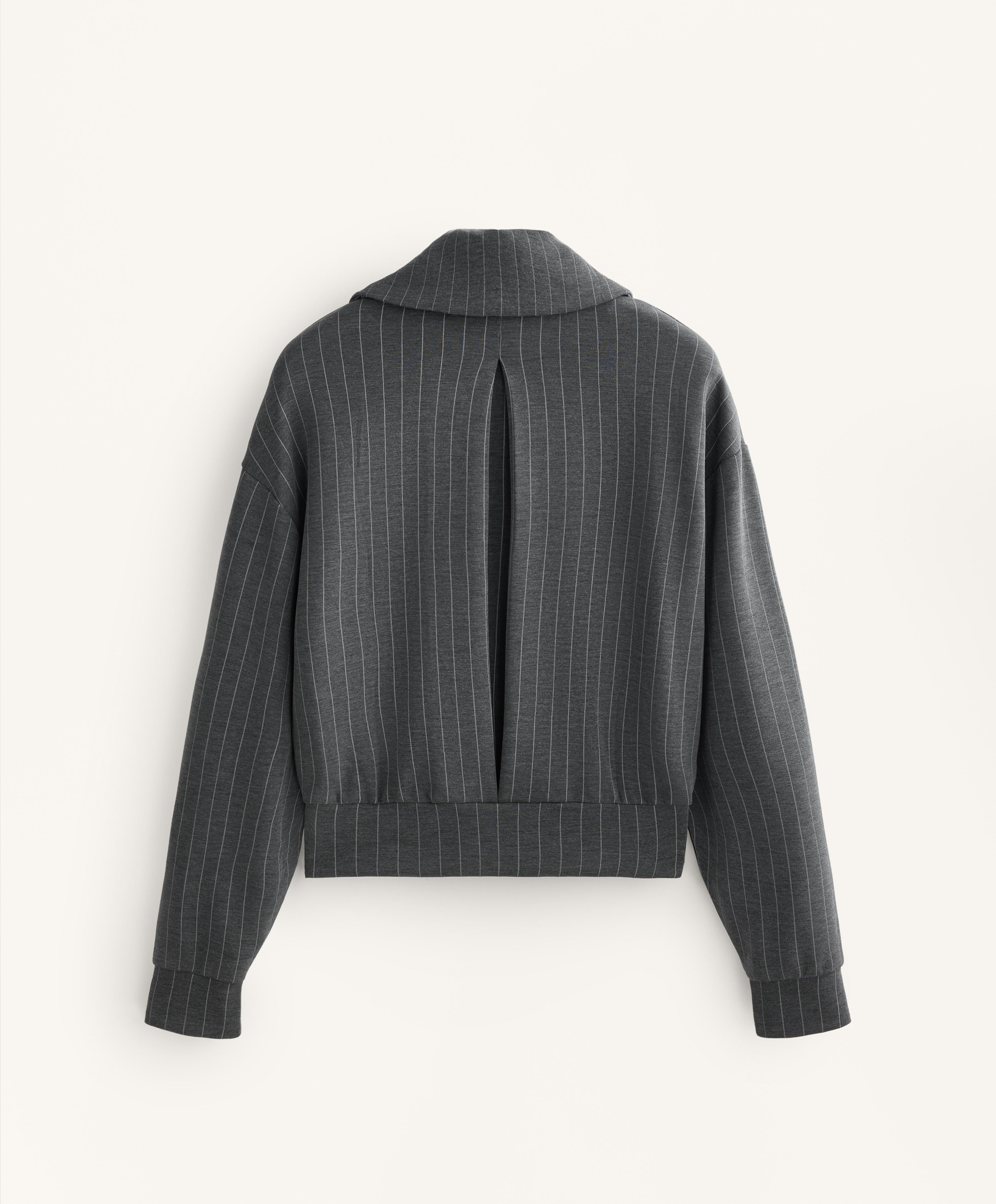 STRIPED BOXY JACKET WITH BACK PLEAT AND SOFT TOUCH MODAL