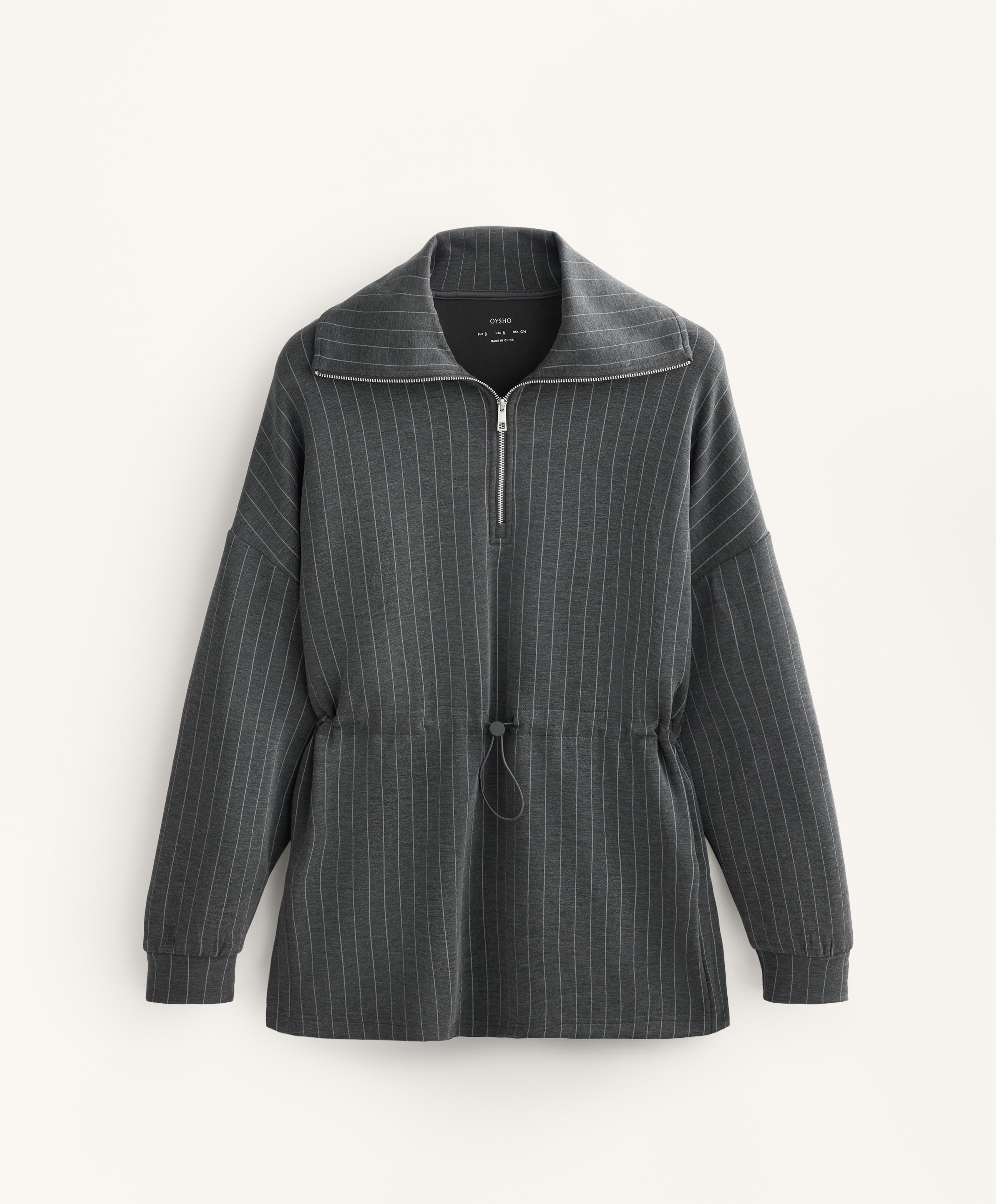 LONG STRIPED JACKET WITH ADJUSTABLE WAIST AND SOFT TOUCH MODAL