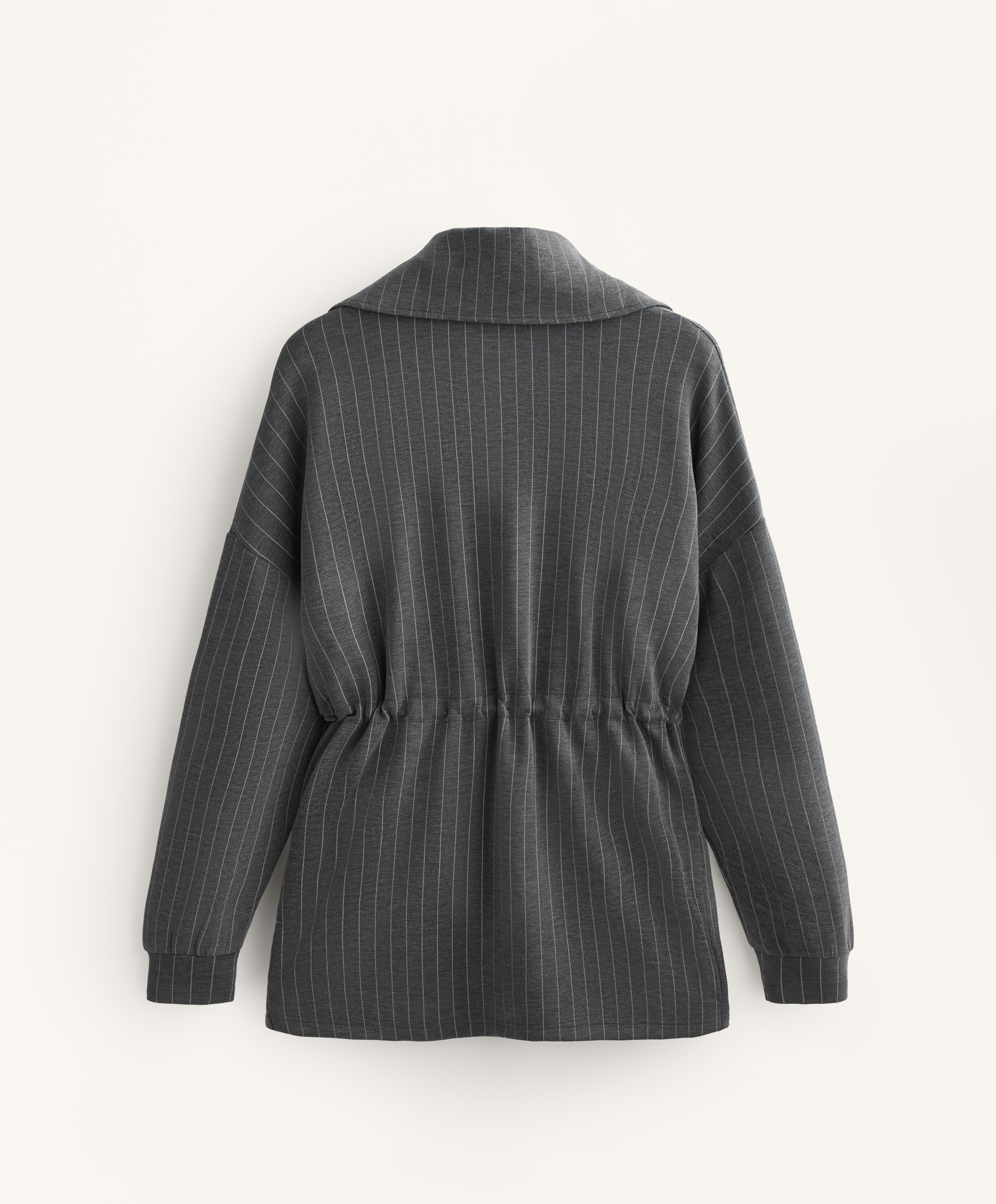 LONG STRIPED JACKET WITH ADJUSTABLE WAIST AND SOFT TOUCH MODAL