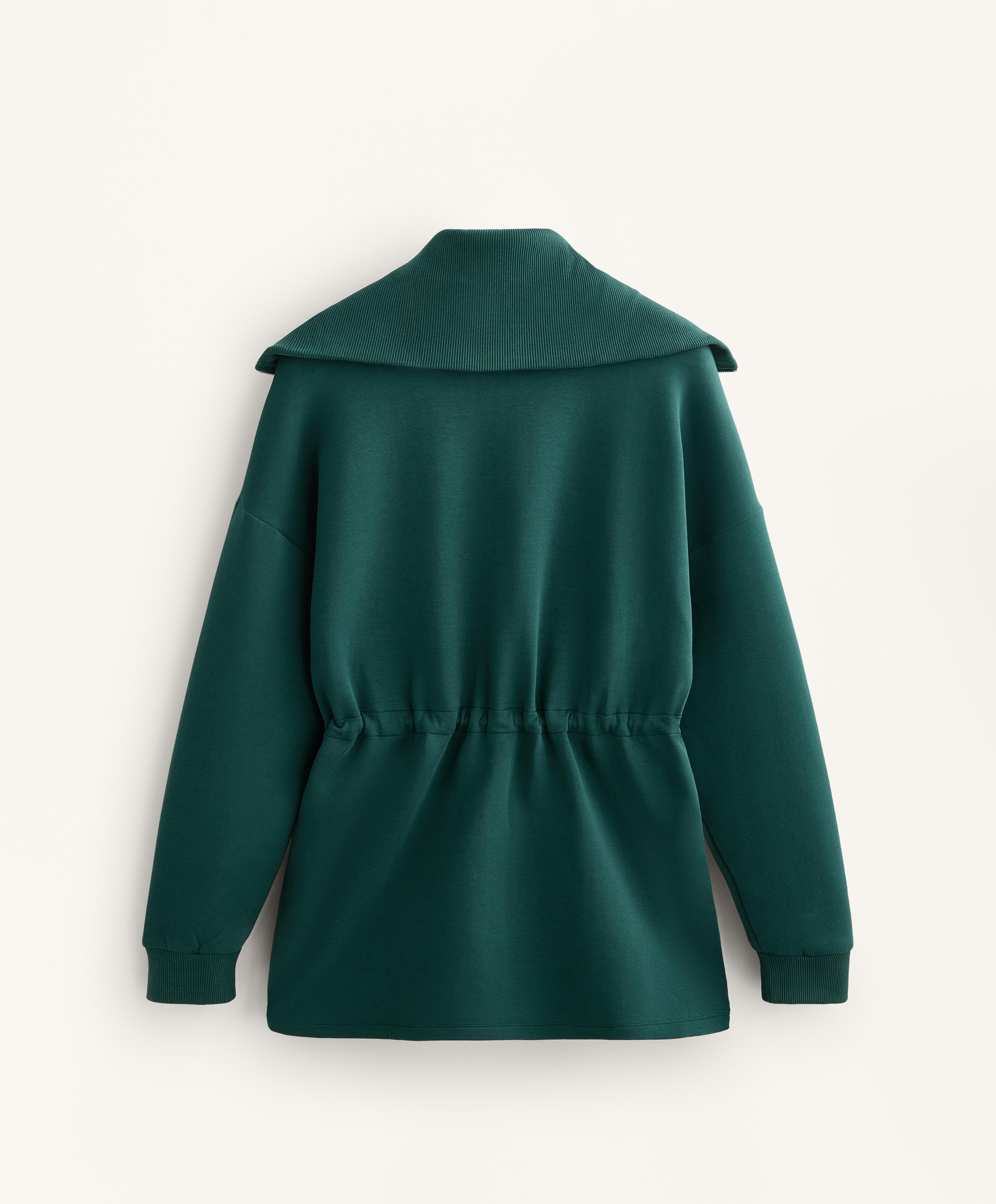 LONG JACKET WITH ADJUSTABLE WAIST, RIB COLLAR IN A COTTON BLEND