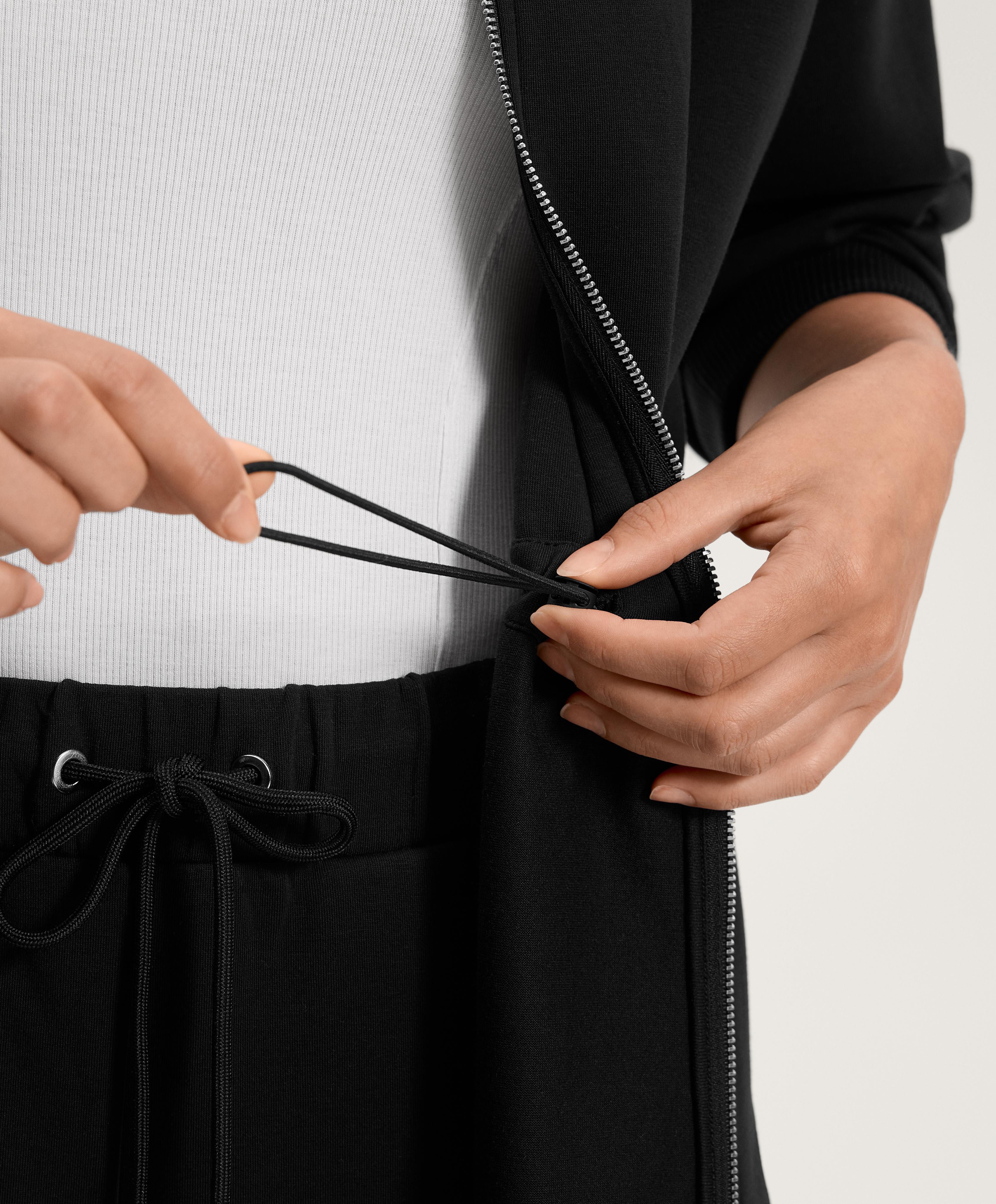 LONG JACKET WITH ADJUSTABLE WAIST, RIB COLLAR IN A COTTON BLEND