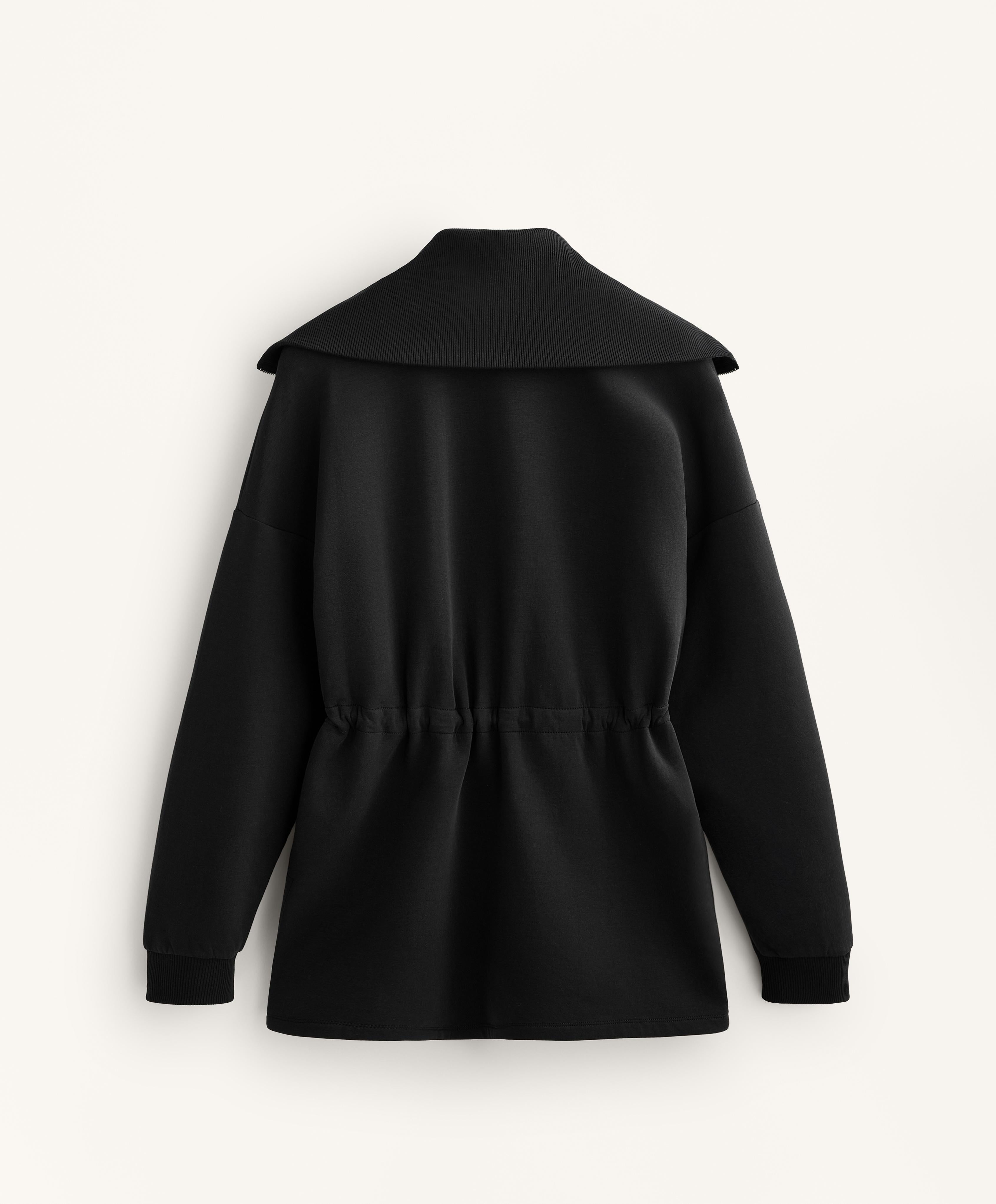 LONG JACKET WITH ADJUSTABLE WAIST, RIB COLLAR IN A COTTON BLEND