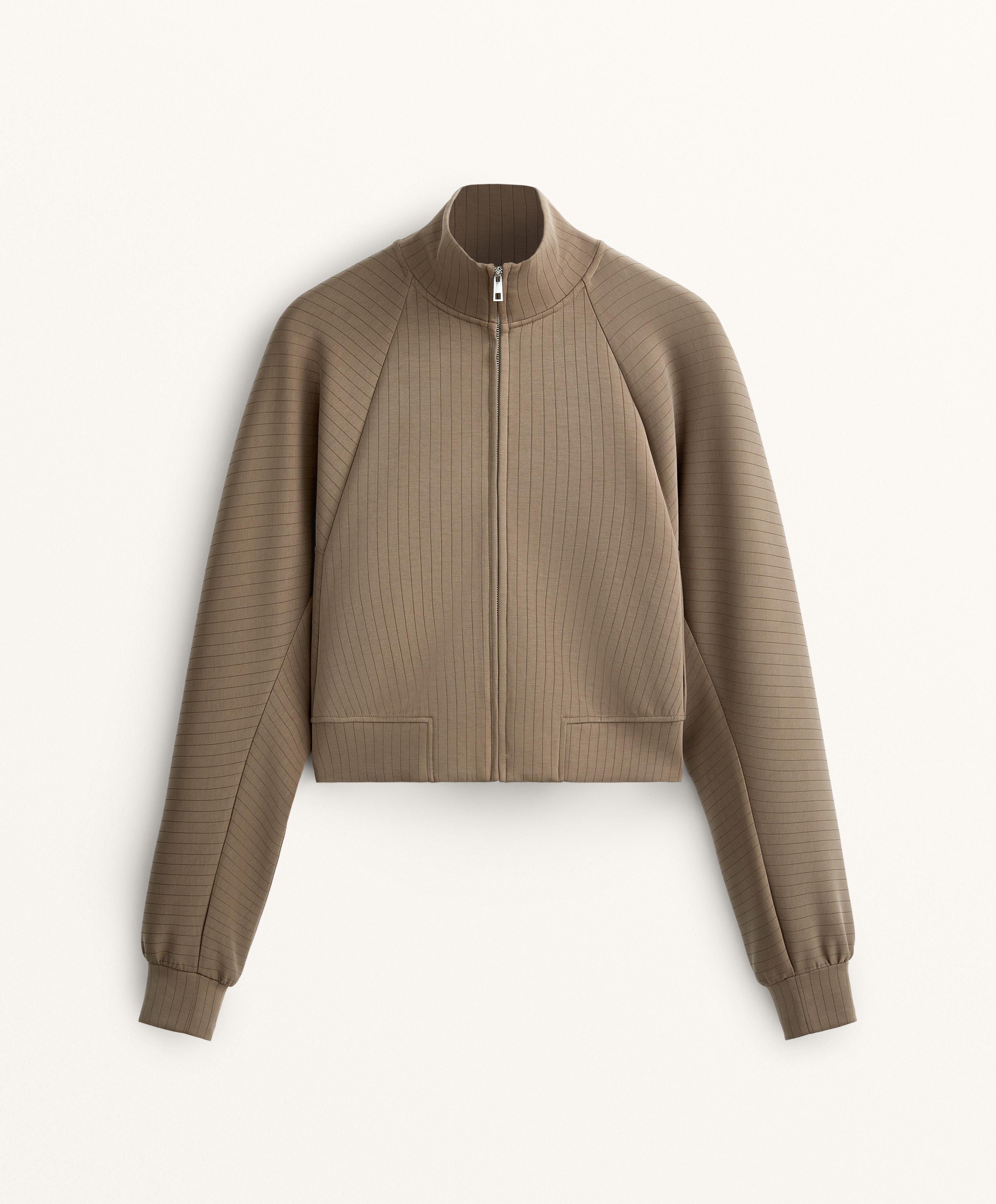 STRIPED HIGH NECK JACKET WITH SOFT TOUCH MODAL