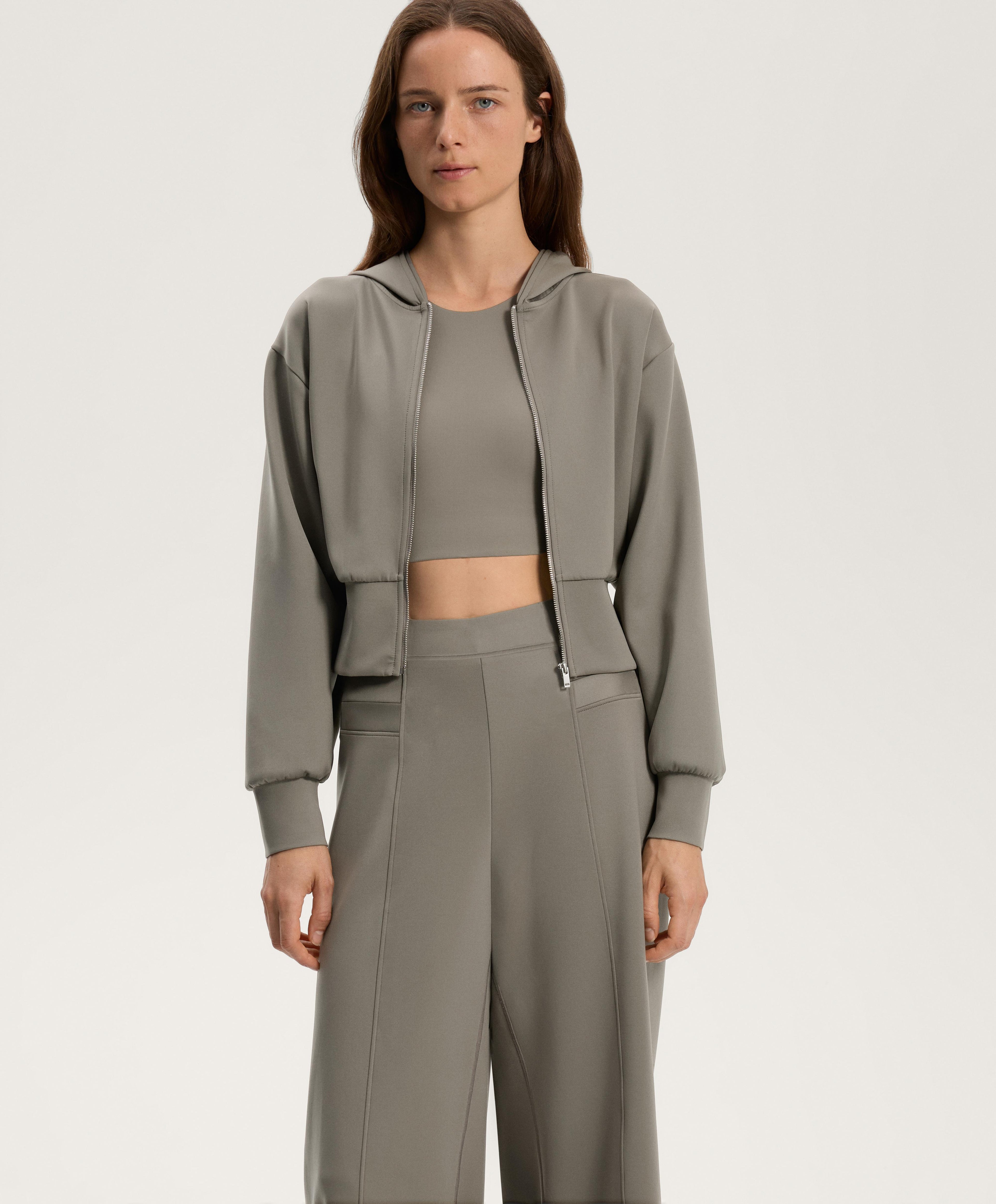 NEOPRENE EFFECT HOODED JACKET