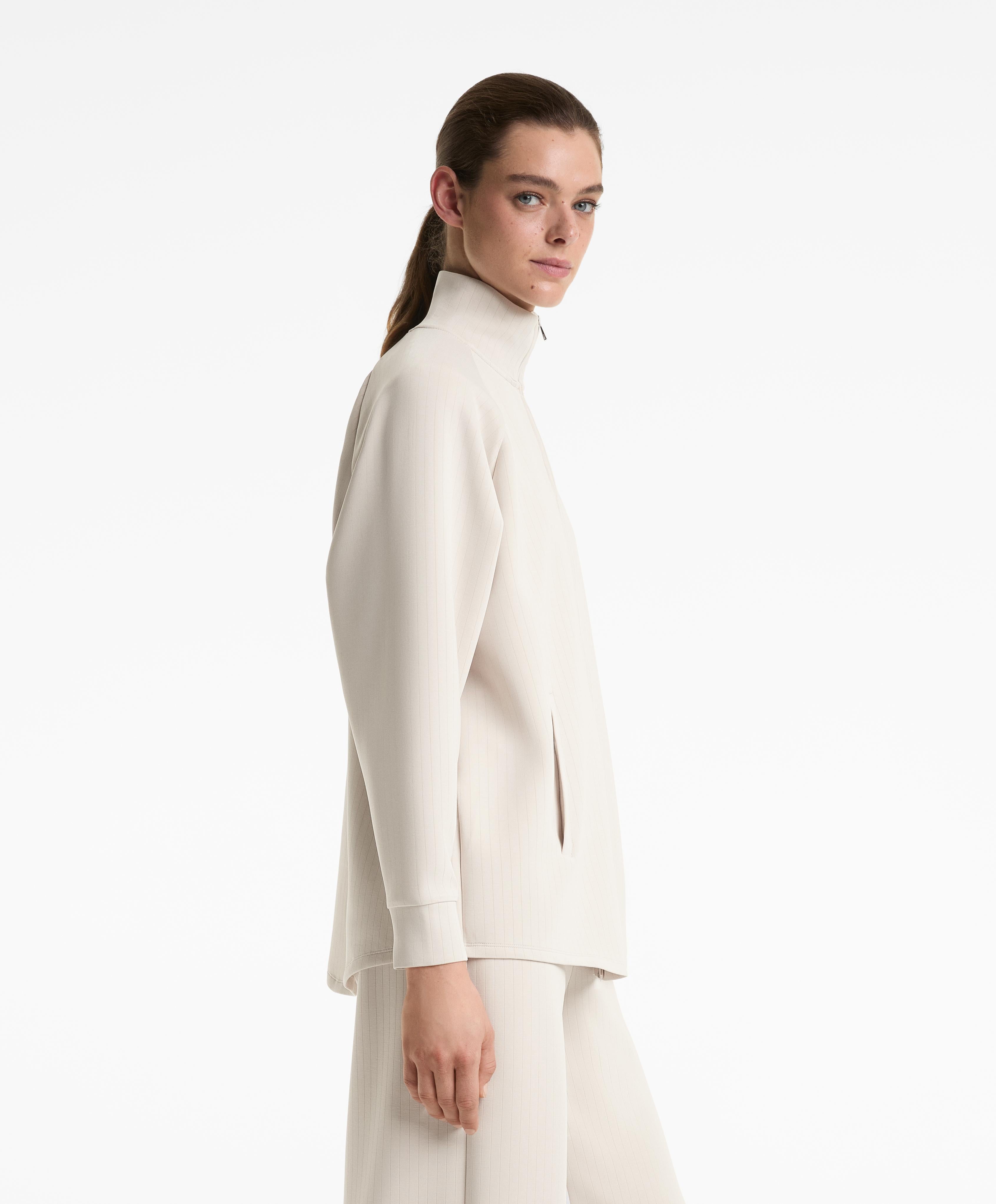 LONG STRIPED HIGH NECK JACKET WITH SOFT TOUCH MODAL