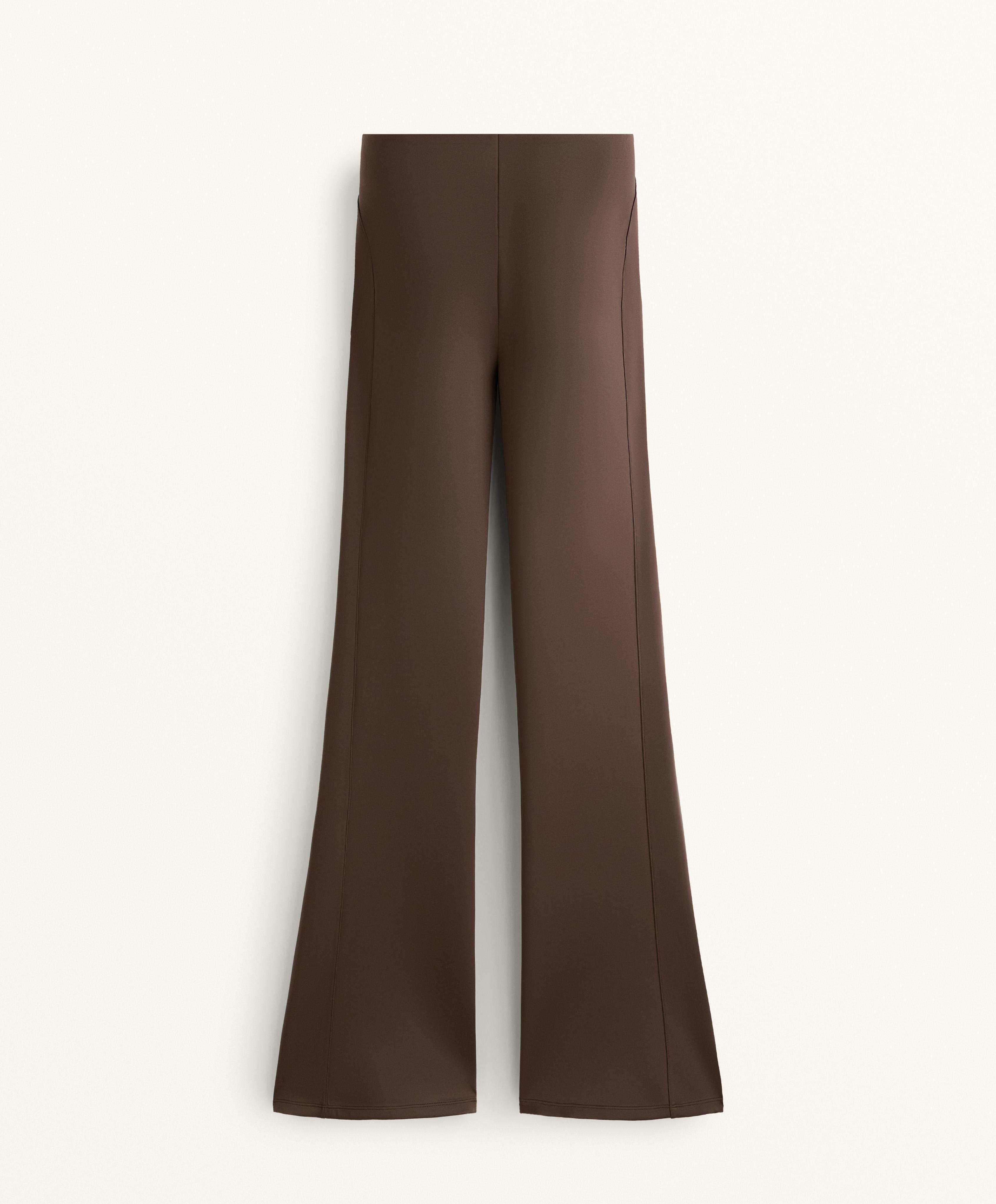 NEOPRENE EFFECT HIGH RISE FLARE TROUSERS