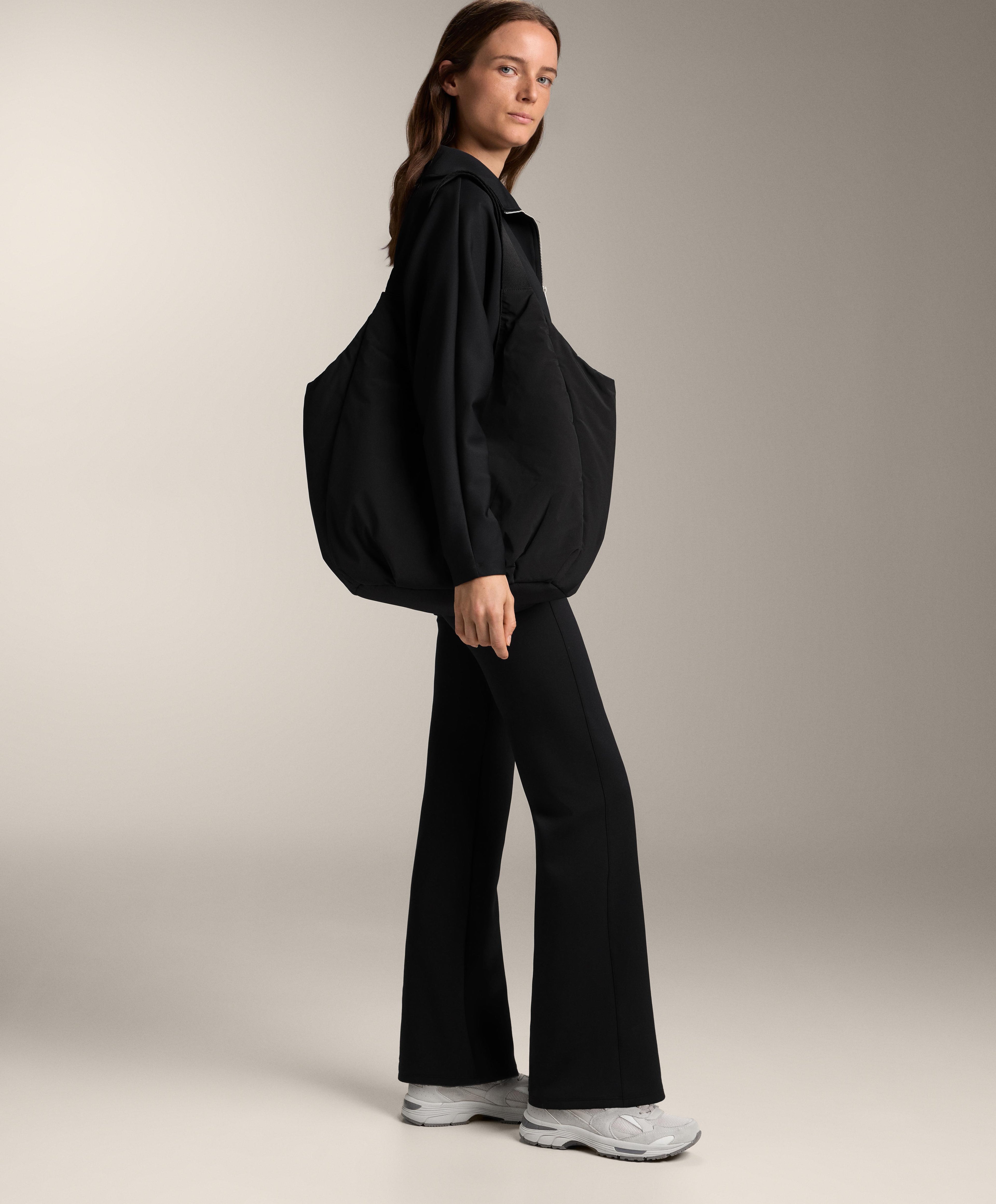 NEOPRENE EFFECT HIGH RISE FLARE TROUSERS