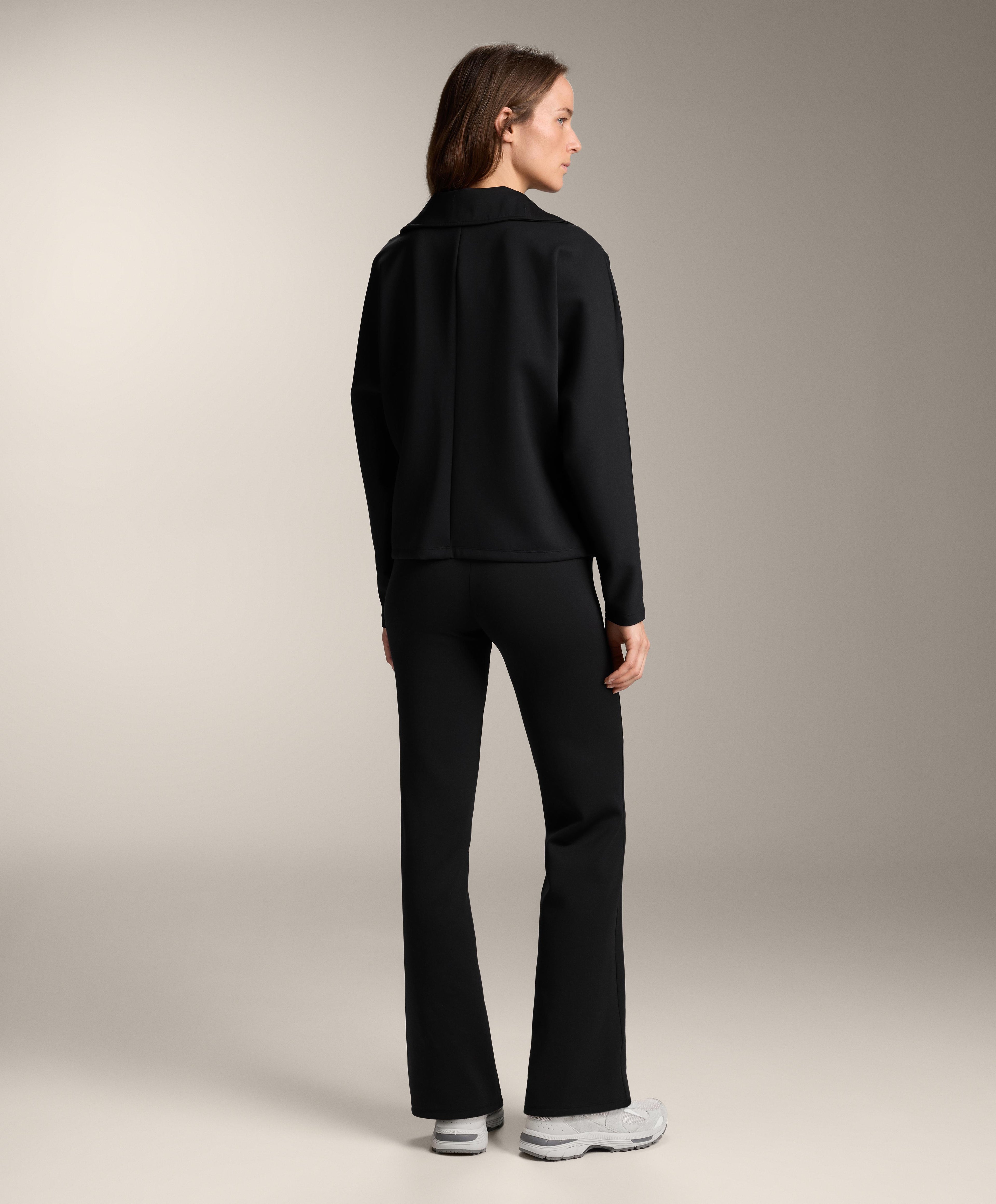 NEOPRENE EFFECT HIGH RISE FLARE TROUSERS