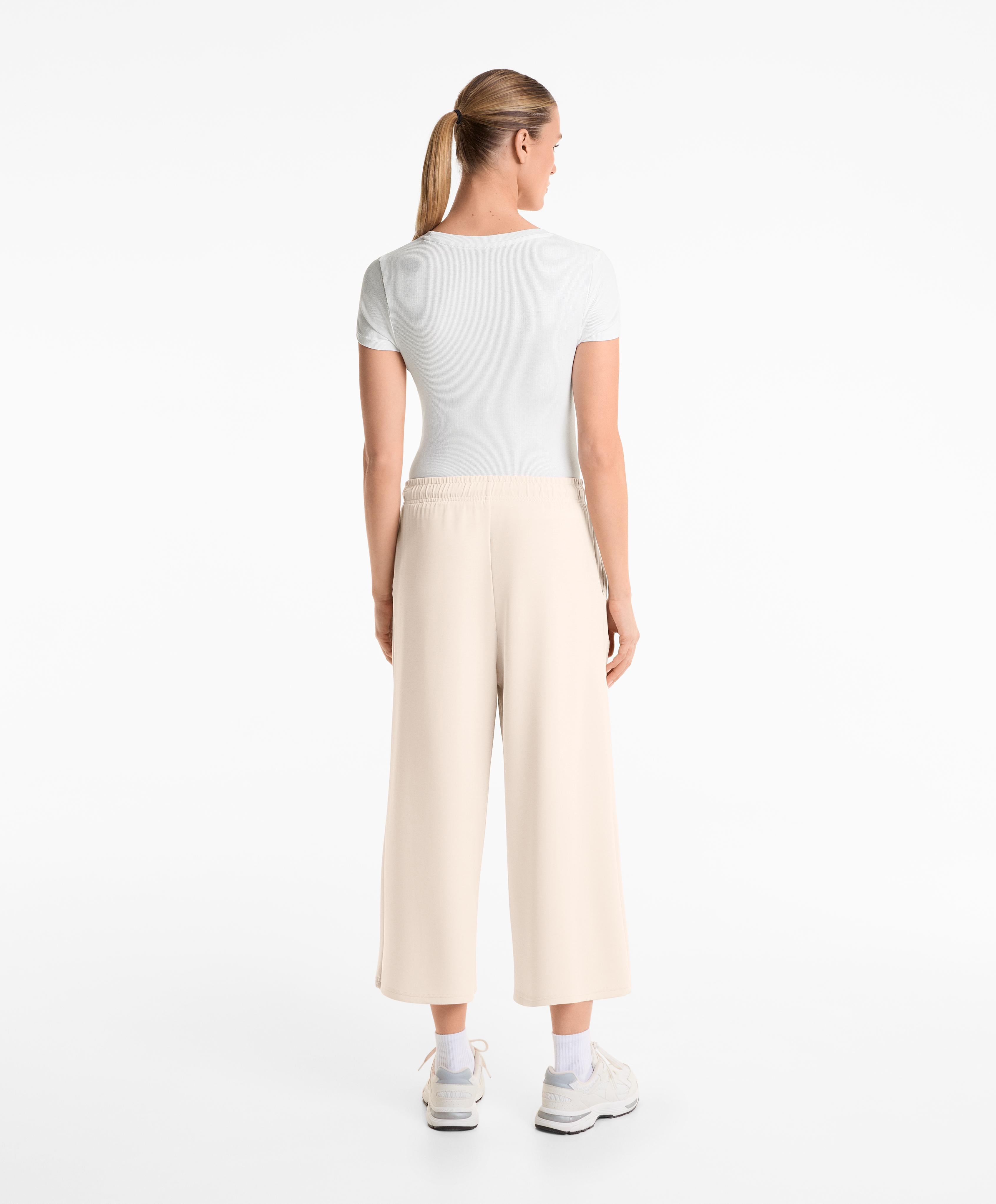 SOFT TOUCH WIDE LEG CROP TROUSERS WITH MODAL