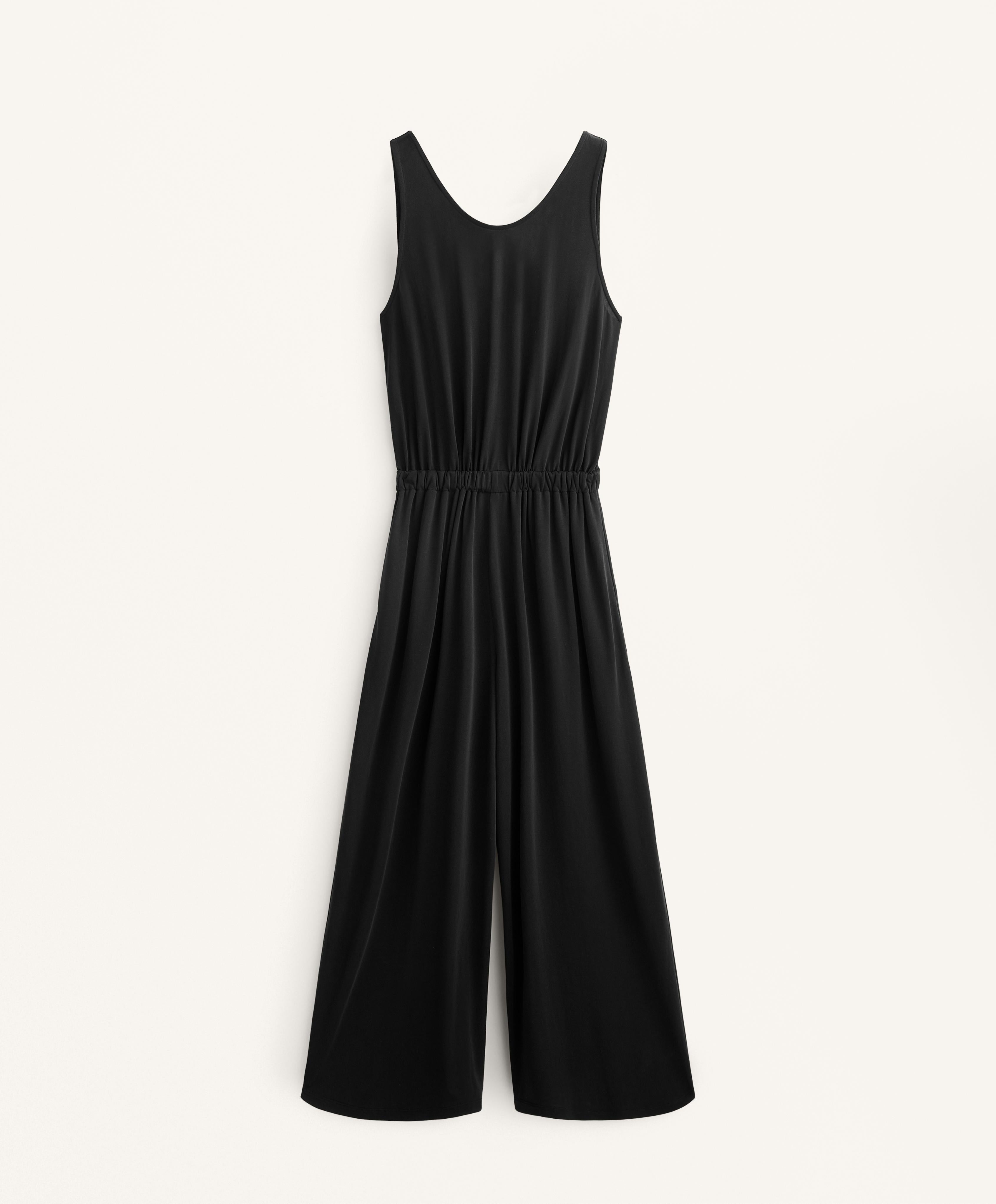 CROSSOVER BACK FLOWY MIDI JUMPSUIT WITH MODAL