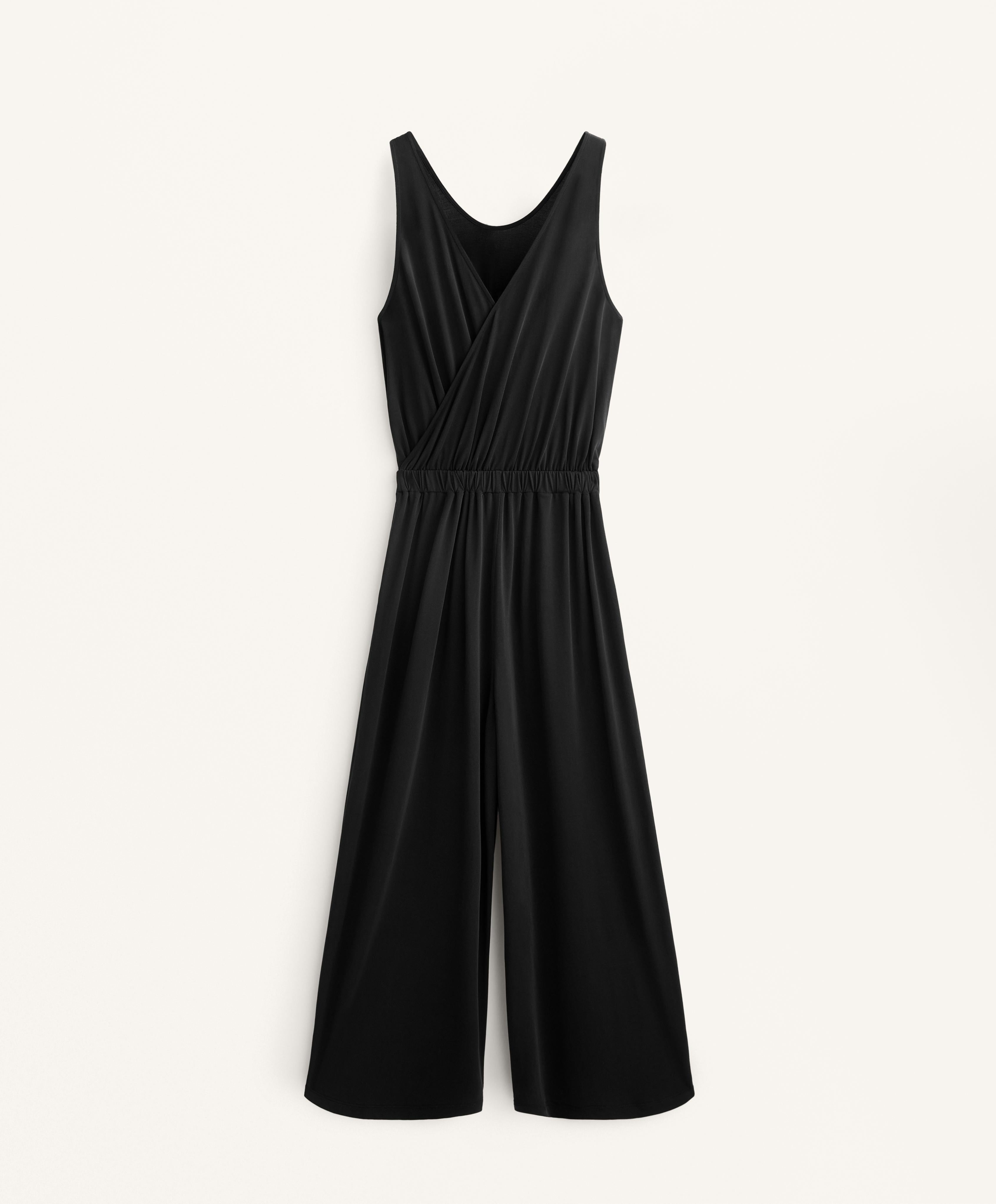 CROSSOVER BACK FLOWY MIDI JUMPSUIT WITH MODAL