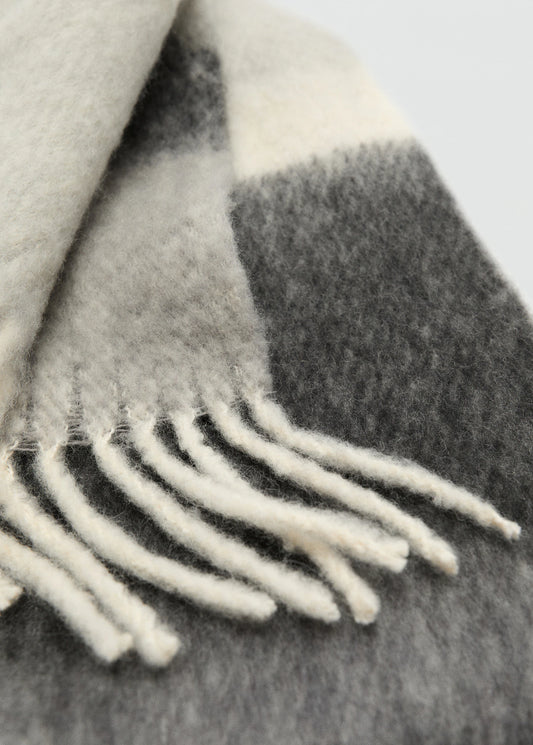 Striped Scarf With Tasselled Ends Grey