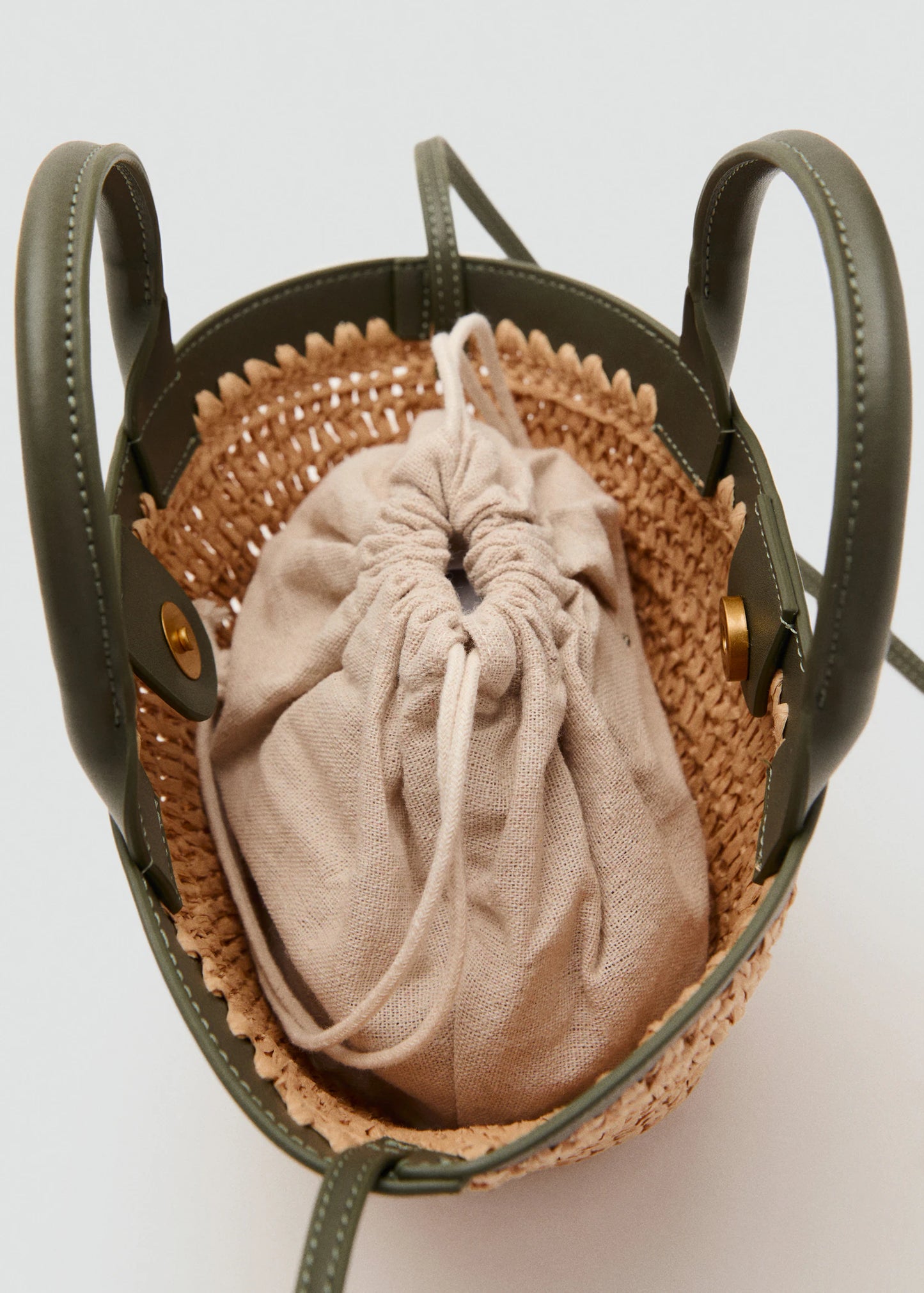 Small Double Handle Natural Fibre Bag Khaki
