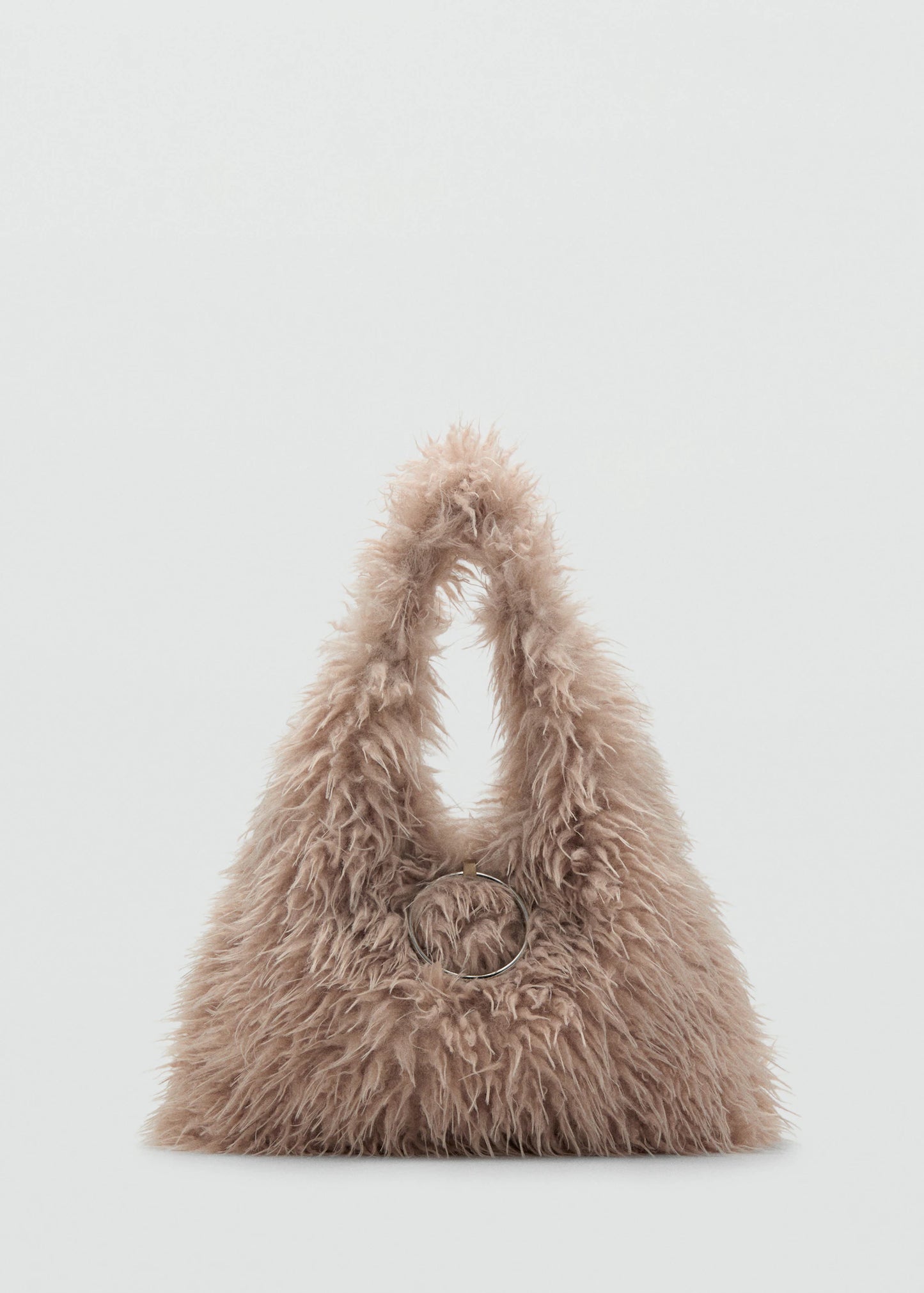 Shoulder Bag With Fur And Hoop Detail Beige
