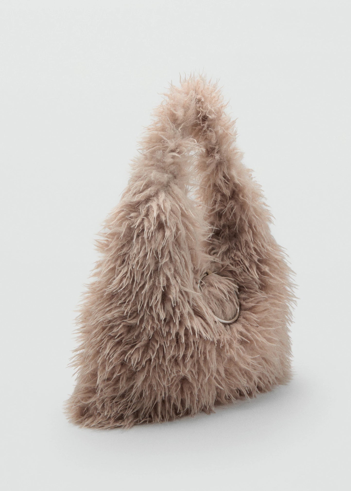 Shoulder Bag With Fur And Hoop Detail Beige