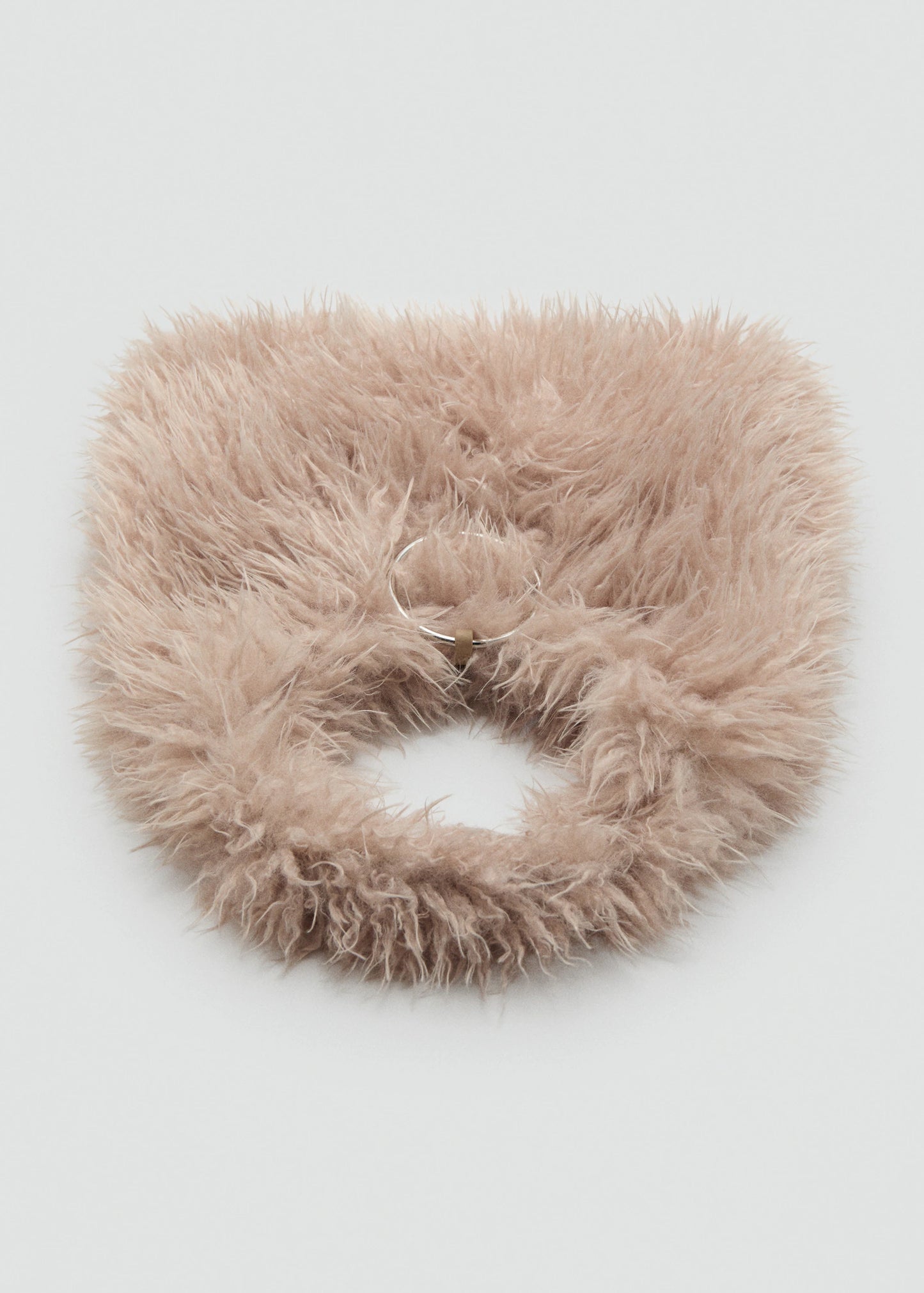 Shoulder Bag With Fur And Hoop Detail Beige