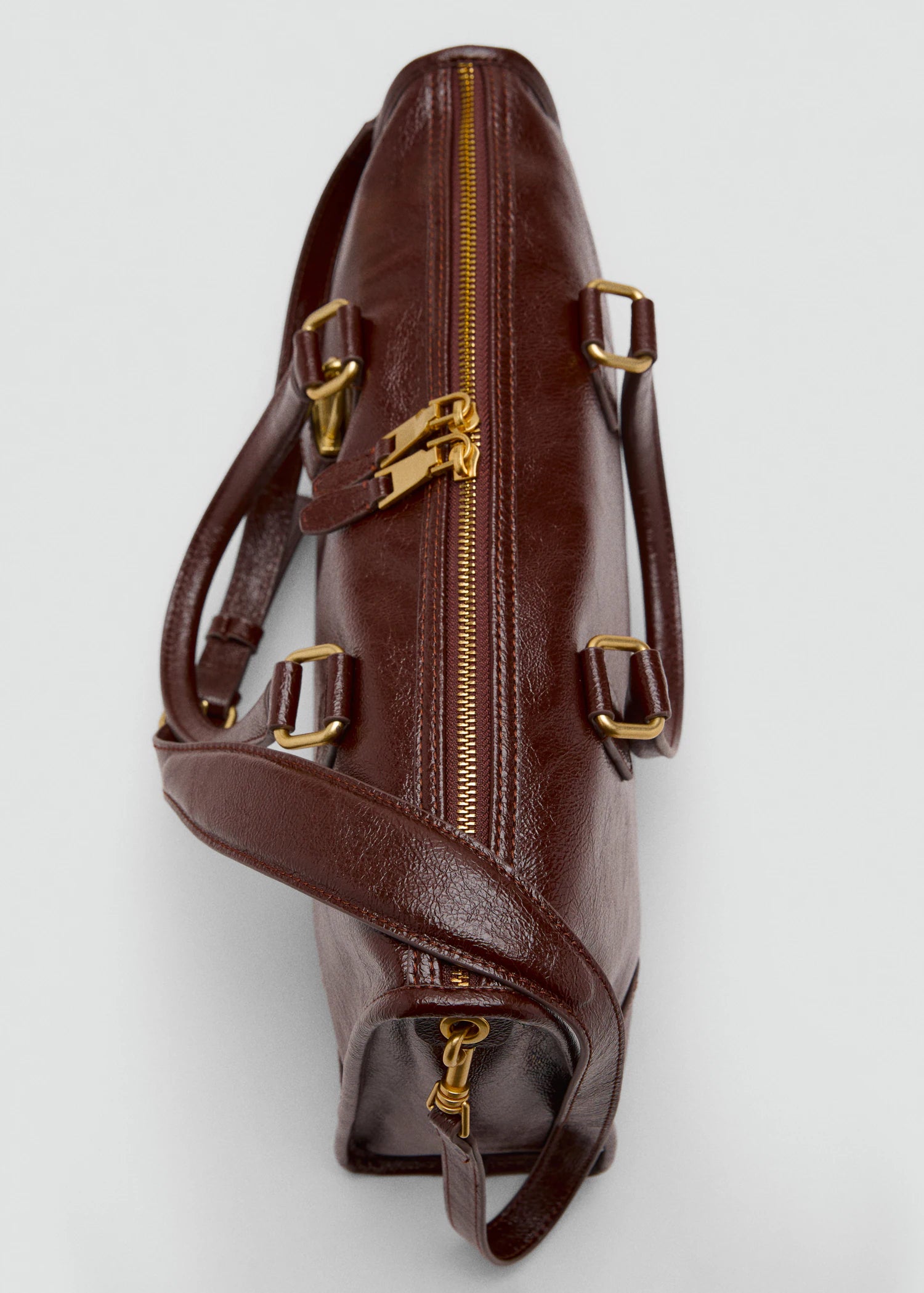 Shiny Handbag With Handles Chocolate