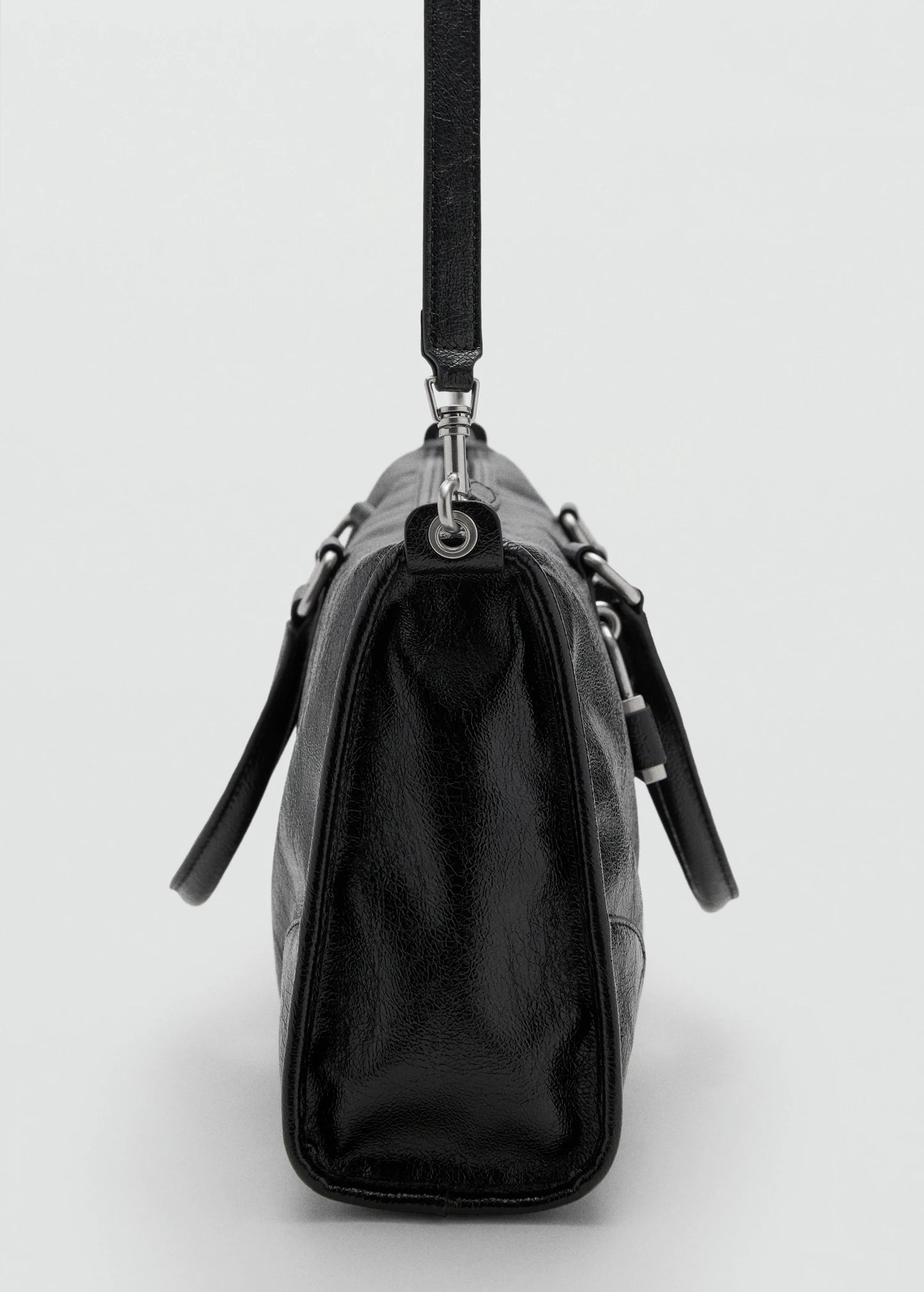 Shiny Handbag With Handles Black