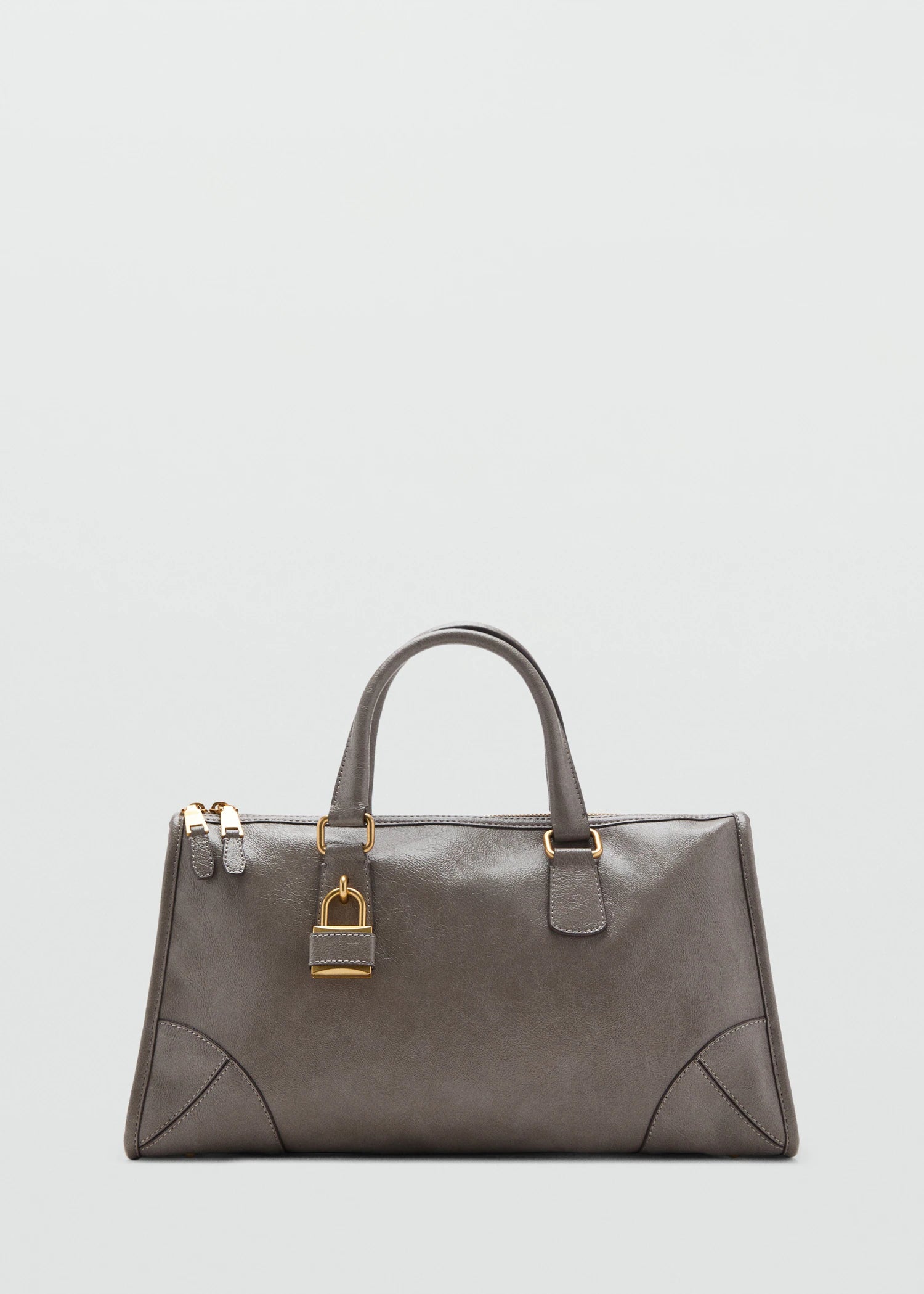Shiny Handbag With Handles Grey