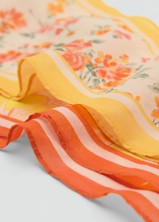Set Of 2 Floral Print Scarves Orange