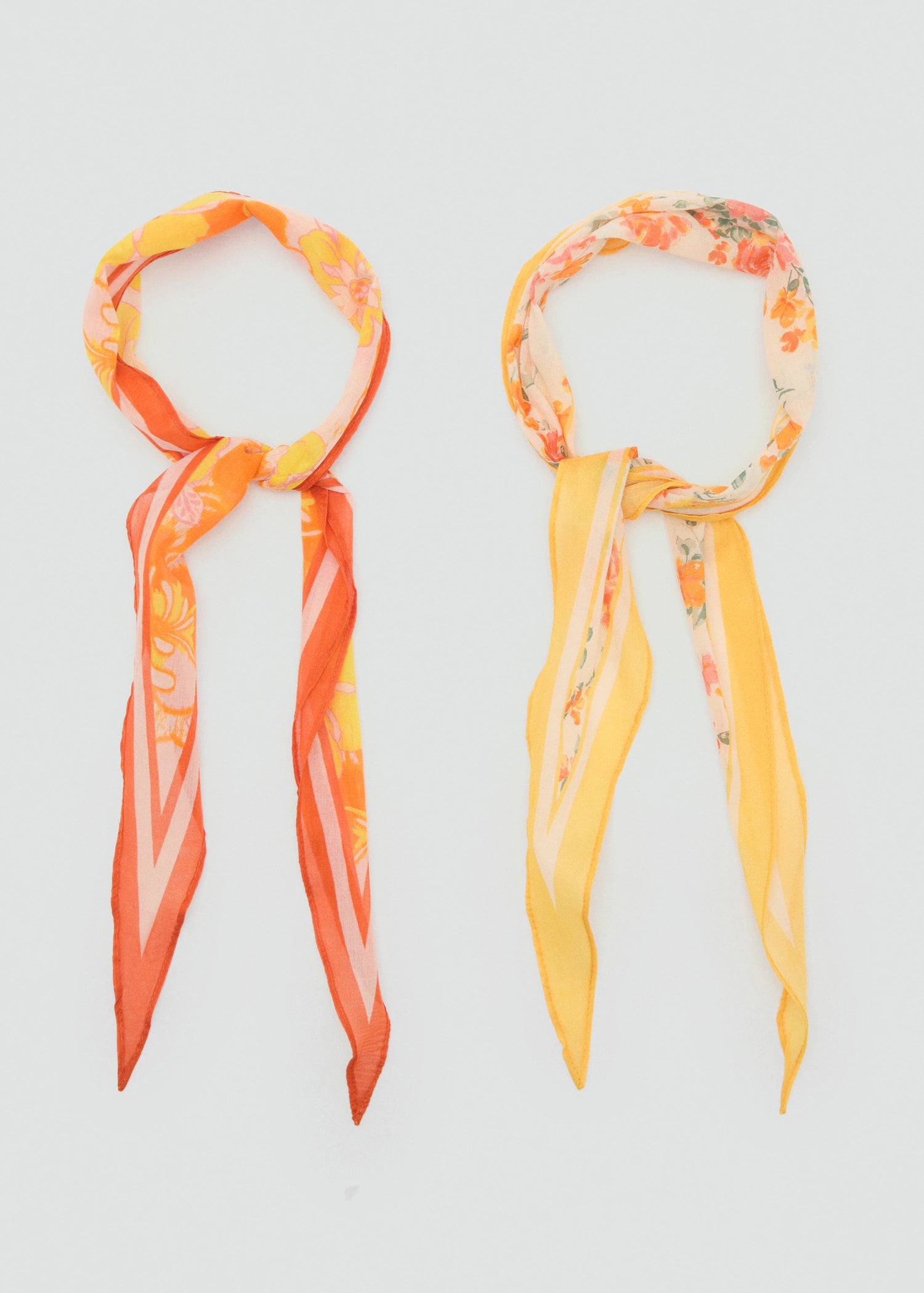 Set Of 2 Floral Print Scarves Orange