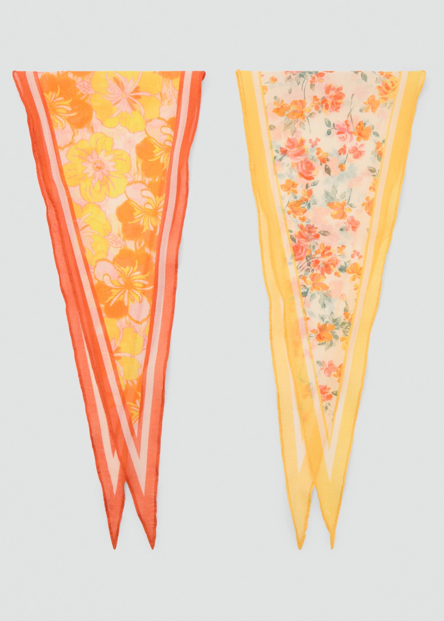 Set Of 2 Floral Print Scarves Orange