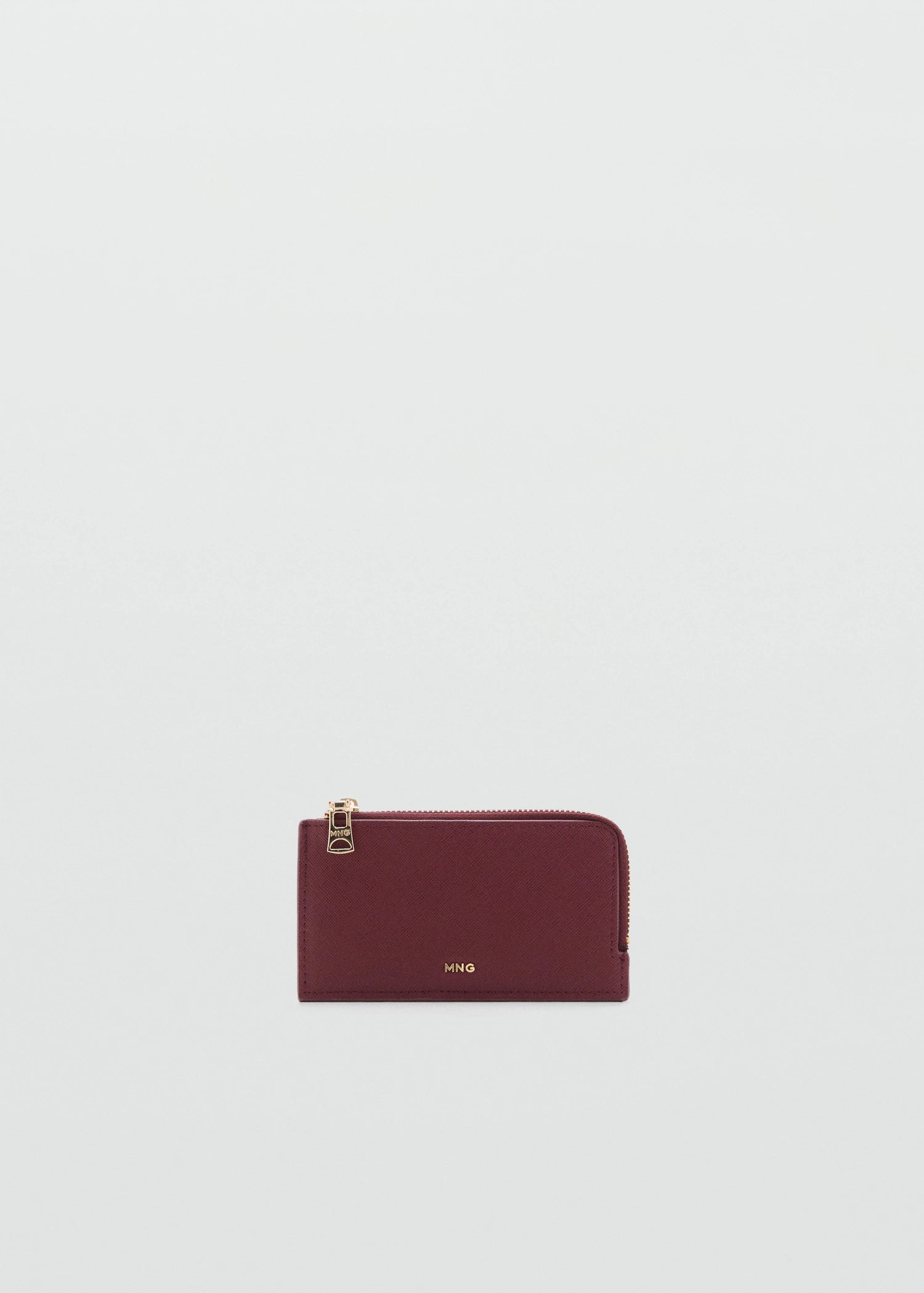 Saffiano Effect Card Holder With Zip Burgundy