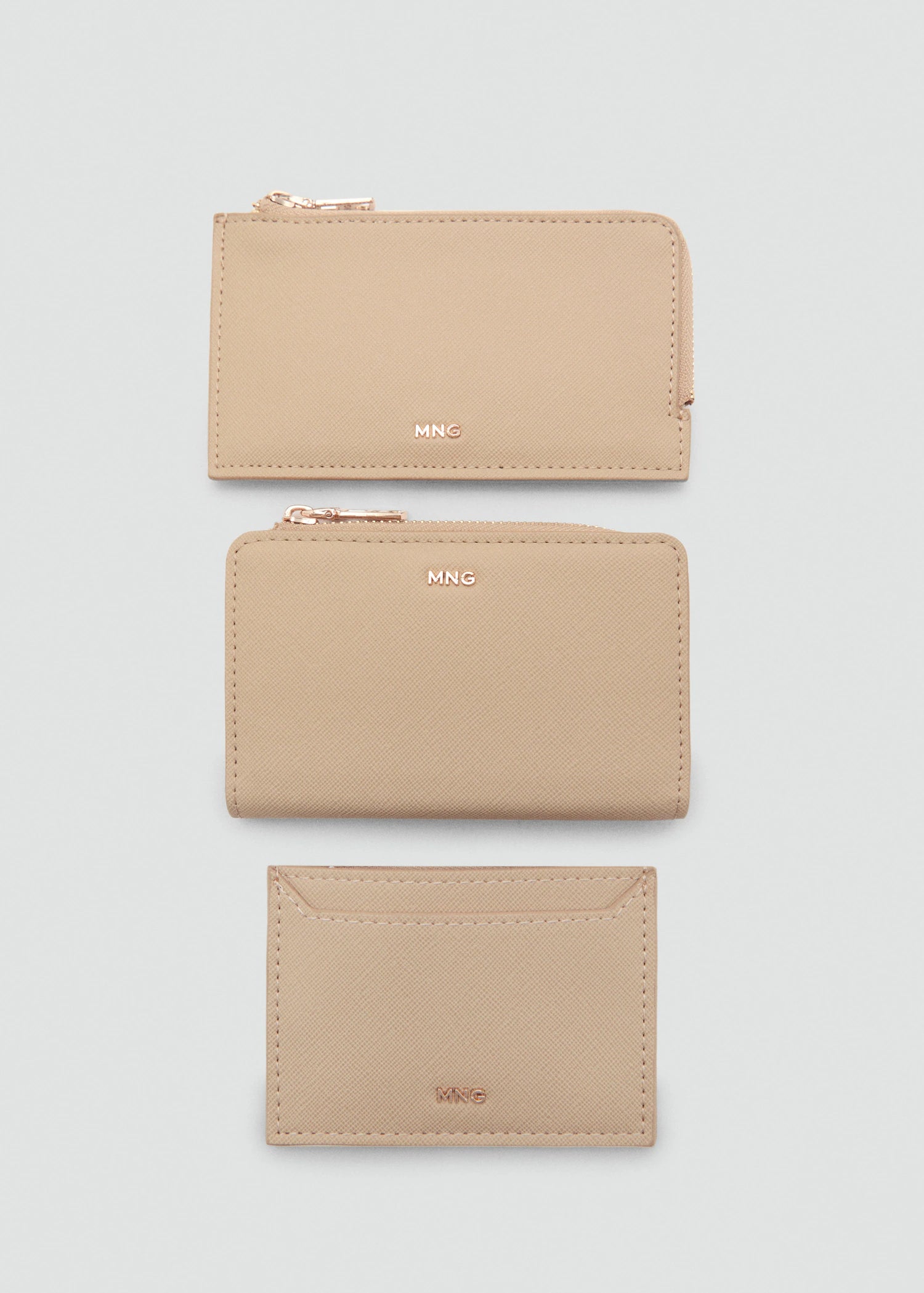 Saffiano Effect Card Holder With Zip Vanilla