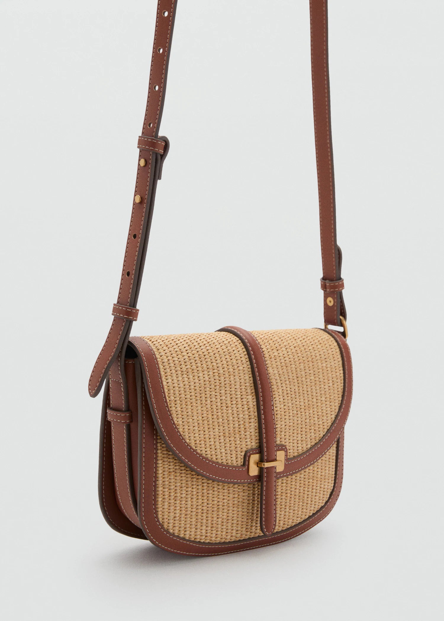 Raffia Effect Shoulder Bag Leather