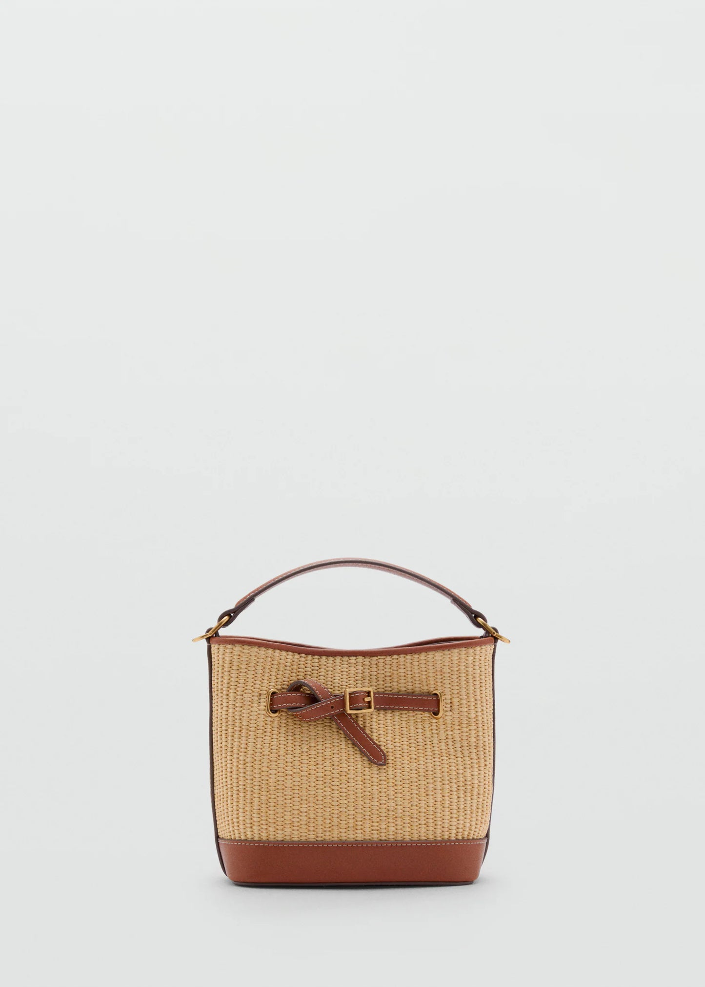 Raffia Effect Bucket Bag Leather