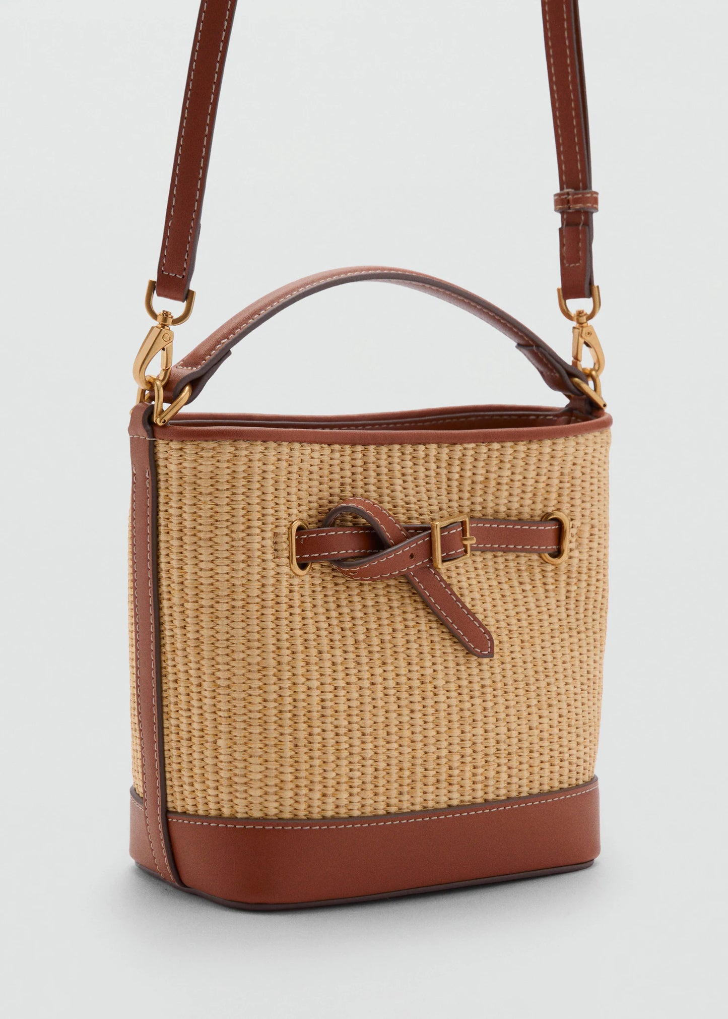 Raffia Effect Bucket Bag Leather