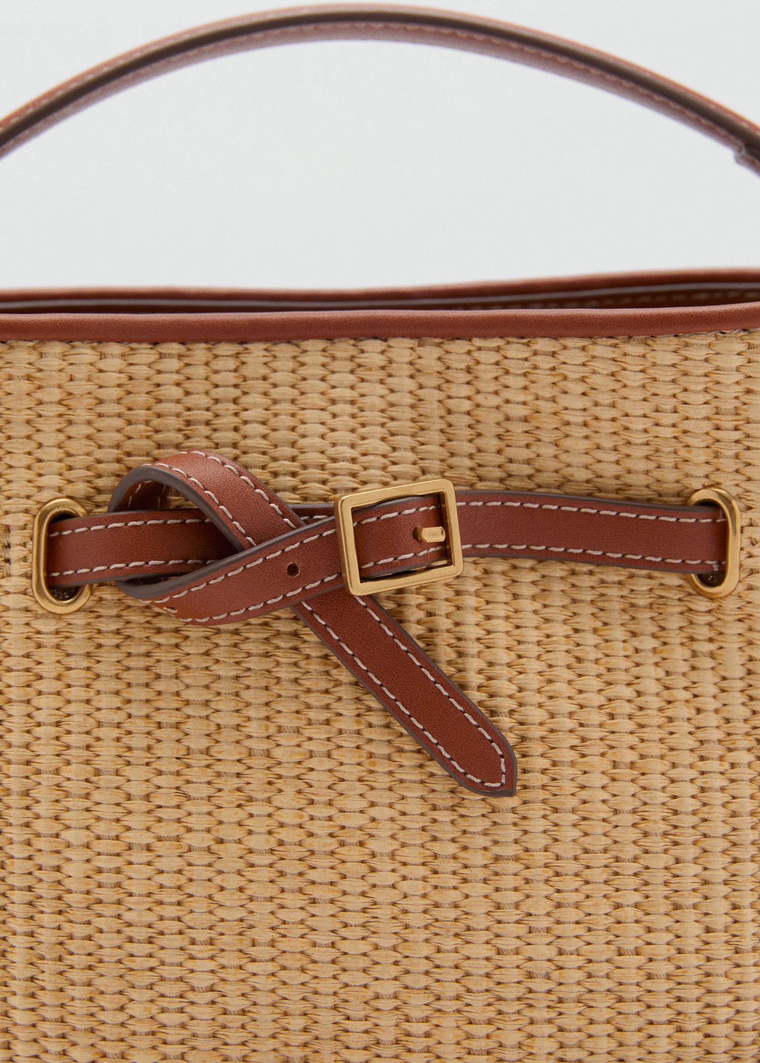 Raffia Effect Bucket Bag Leather