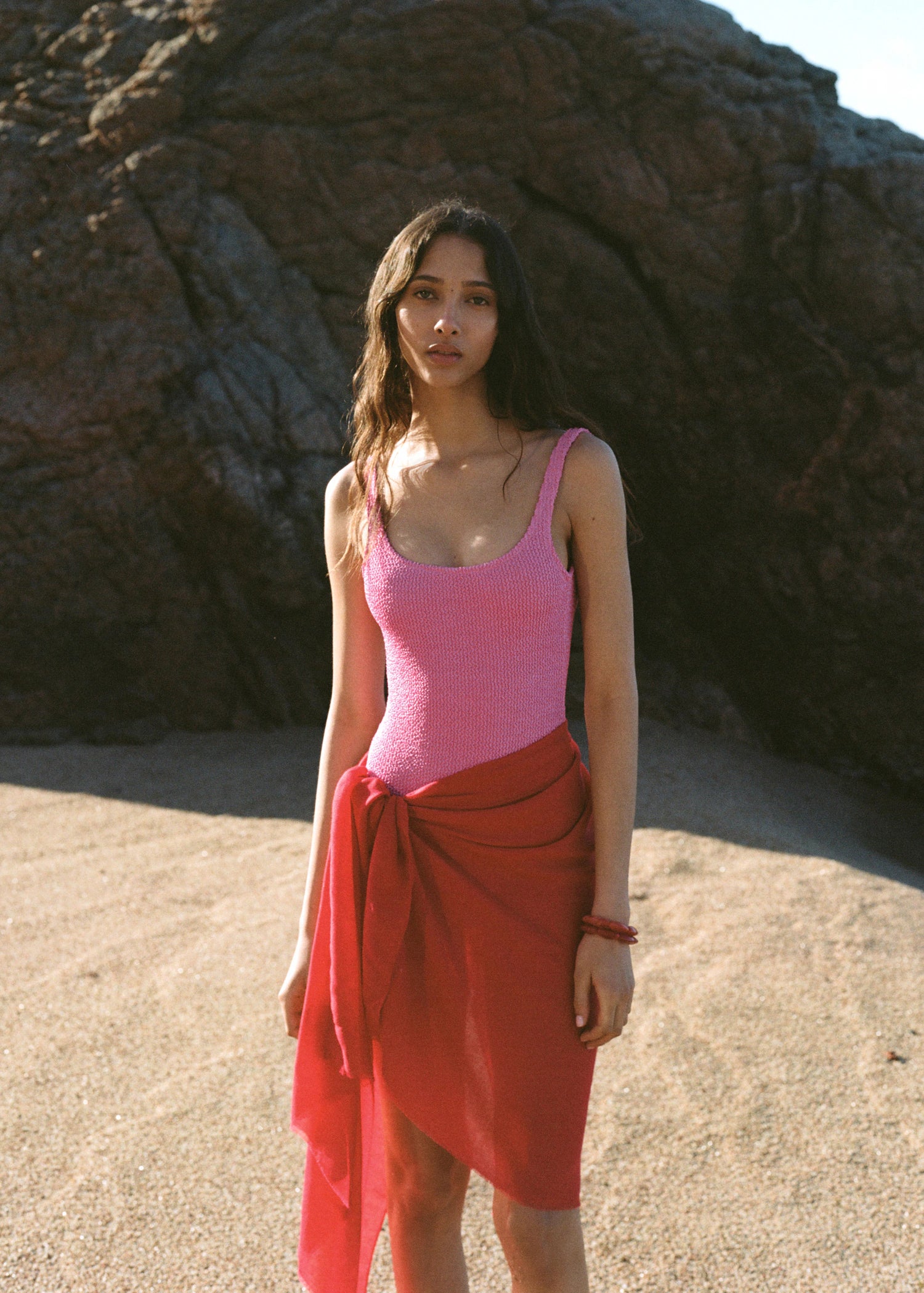 Plain Shawl With Frayed Ends Red
