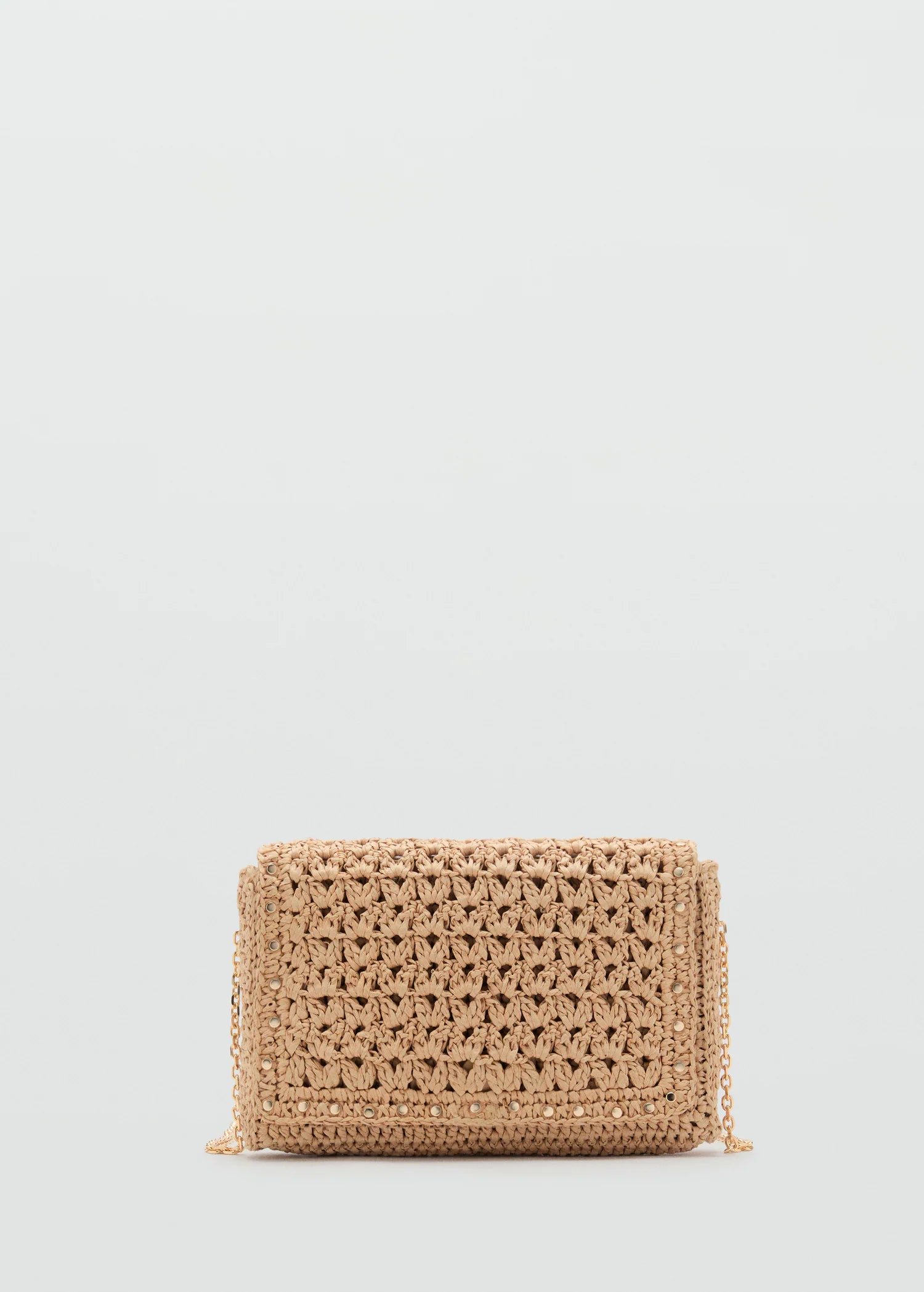 Natural Fibre Shoulder Bag With Studs Beige