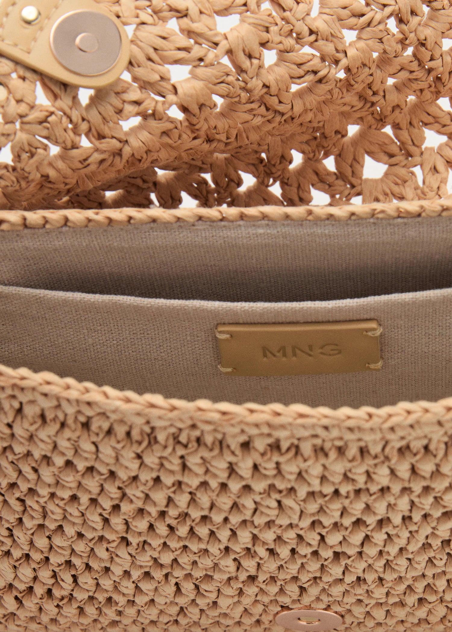 Natural Fibre Shoulder Bag With Studs Beige