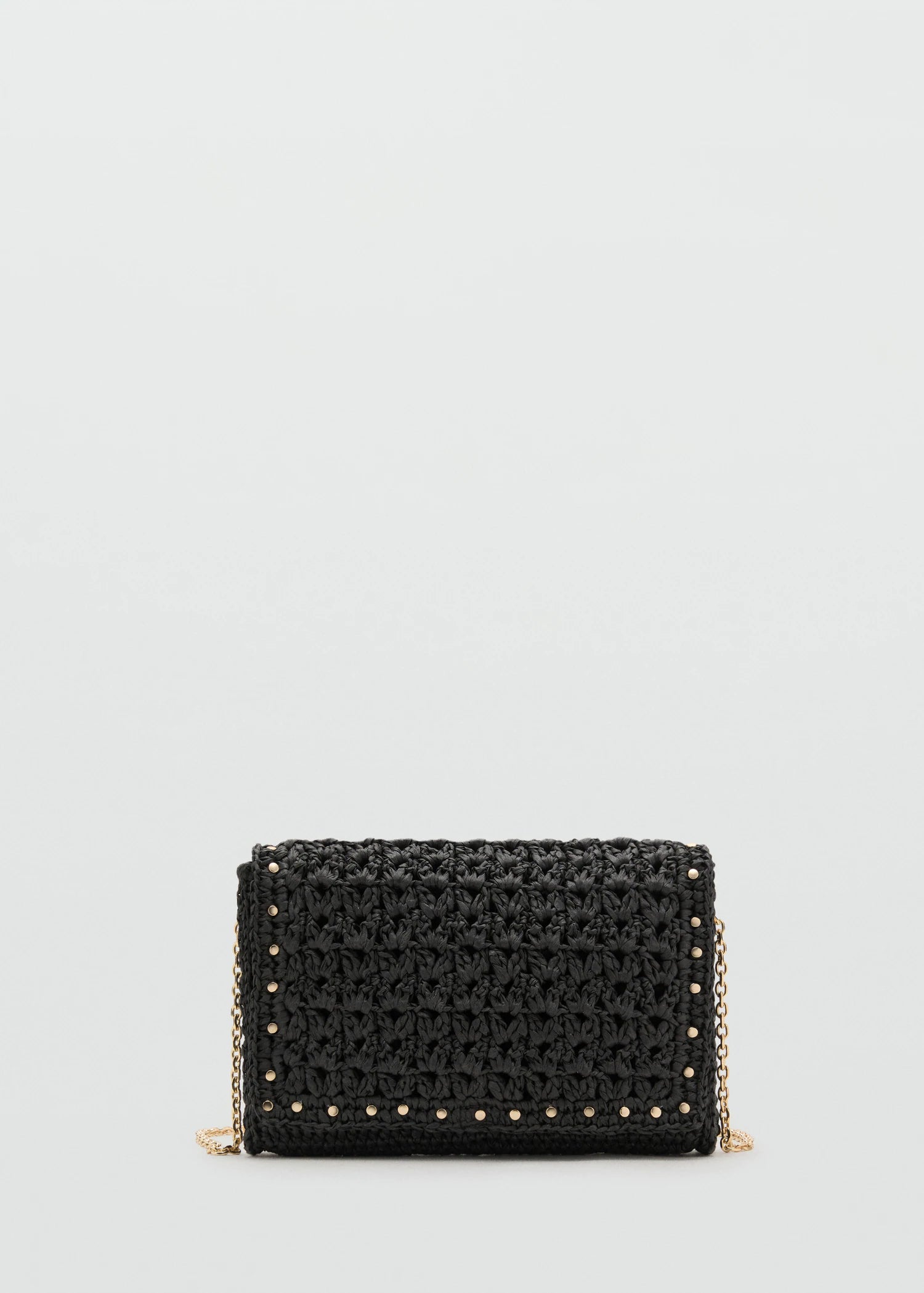 Natural Fibre Shoulder Bag With Studs Black