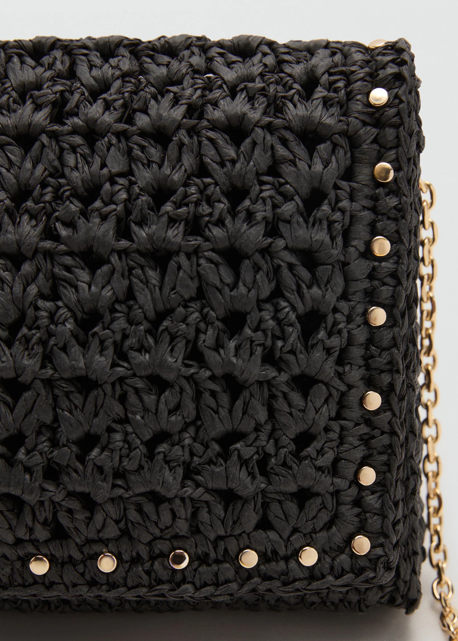 Natural Fibre Shoulder Bag With Studs Black