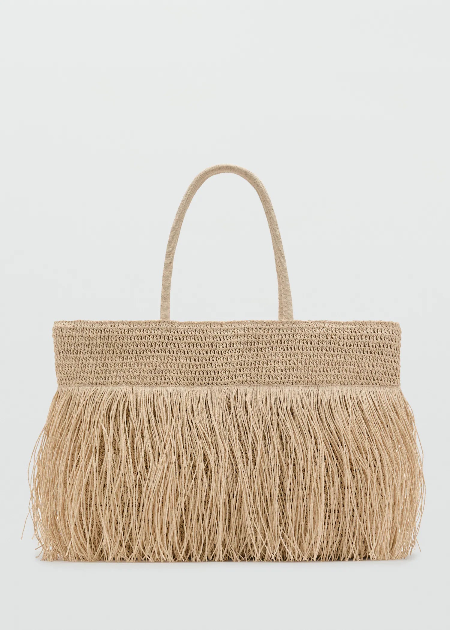 Natural Fibre Shopper Bag With Tassels Beige