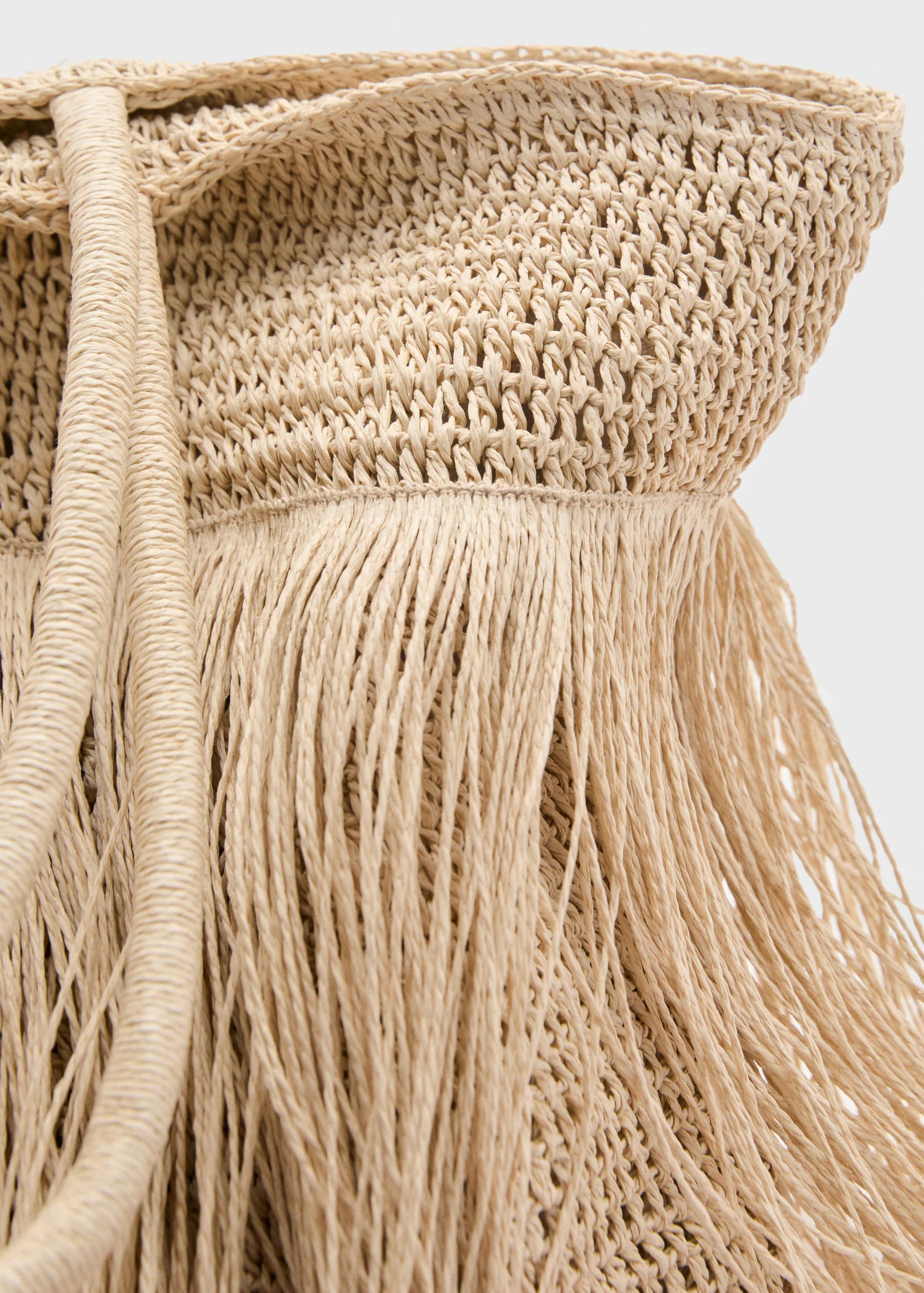 Natural Fibre Shopper Bag With Tassels Beige